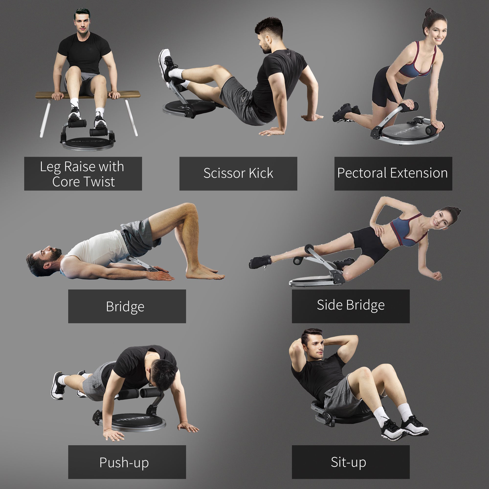 HOMCOM Abs Trainer, Ab Crunch Machine, Foldable Abdominal Trainer, Core Fitness & Whole Body Exercise Equipment for Home Gym - North Peak Garden Furniture