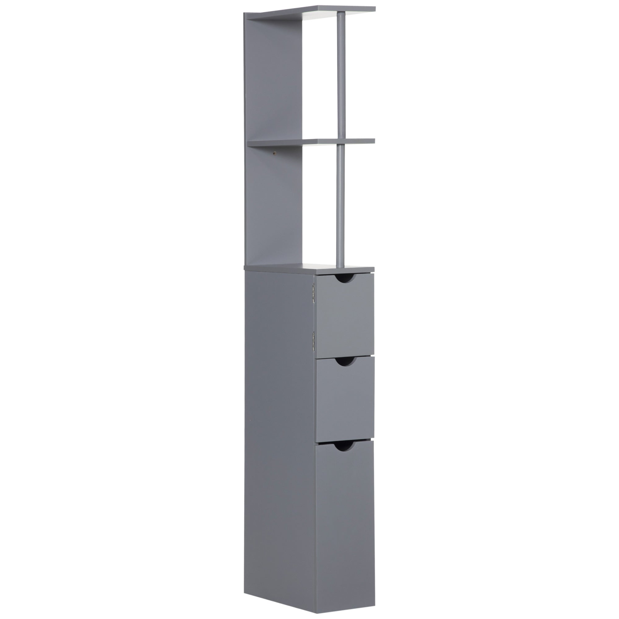 HOMCOM Tall Bathroom Cabinet, Freestanding Bathroom Storage Cabinet with 2-Tier Shelf and Drawers, Narrow Cupboard Storage Unit, Grey - North Peak Garden Furniture