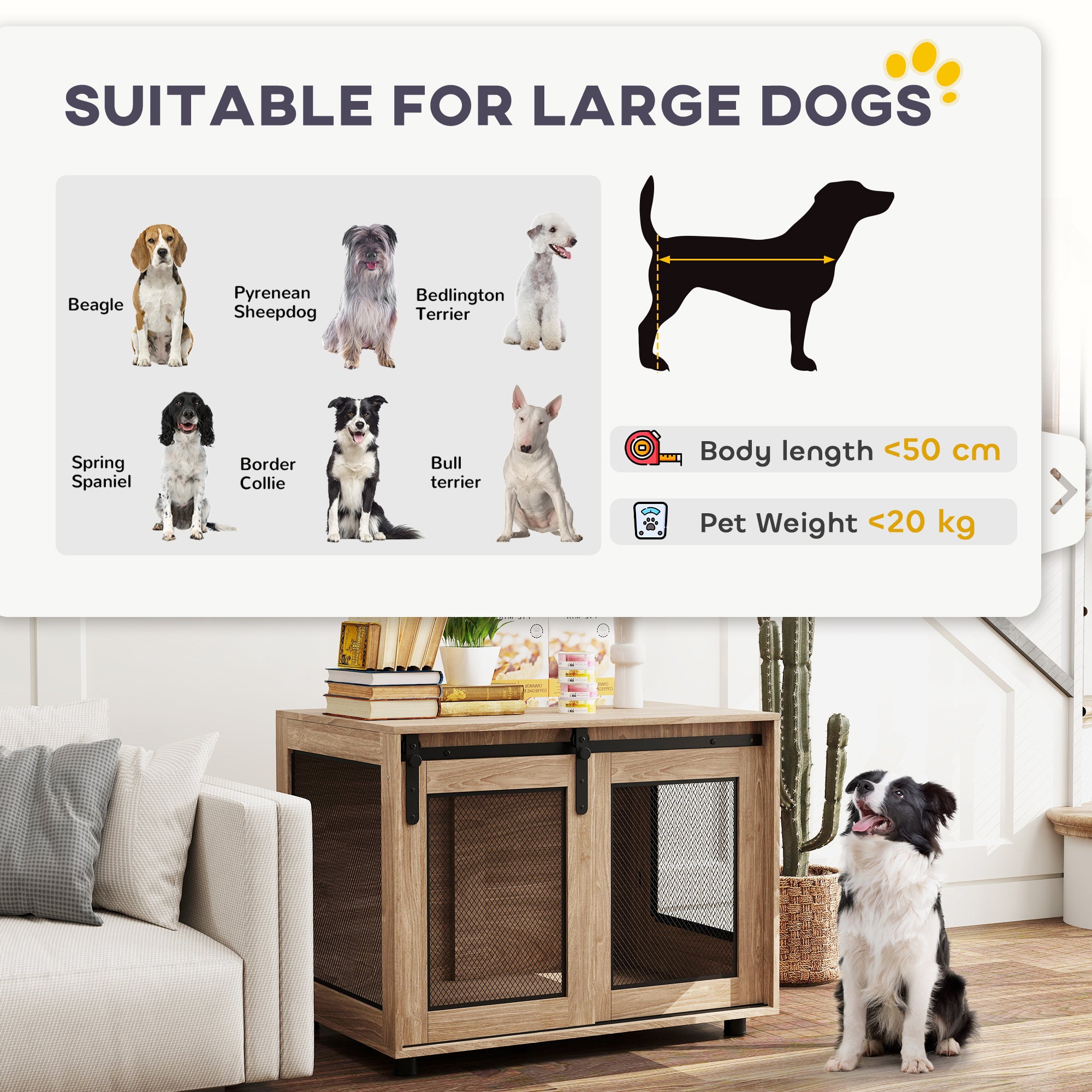 PawHut Dog Crate Furniture with Sliding Door for Medium Dogs, 80 x 58.5 x 63cm, Walnut Brown - North Peak Garden Furniture