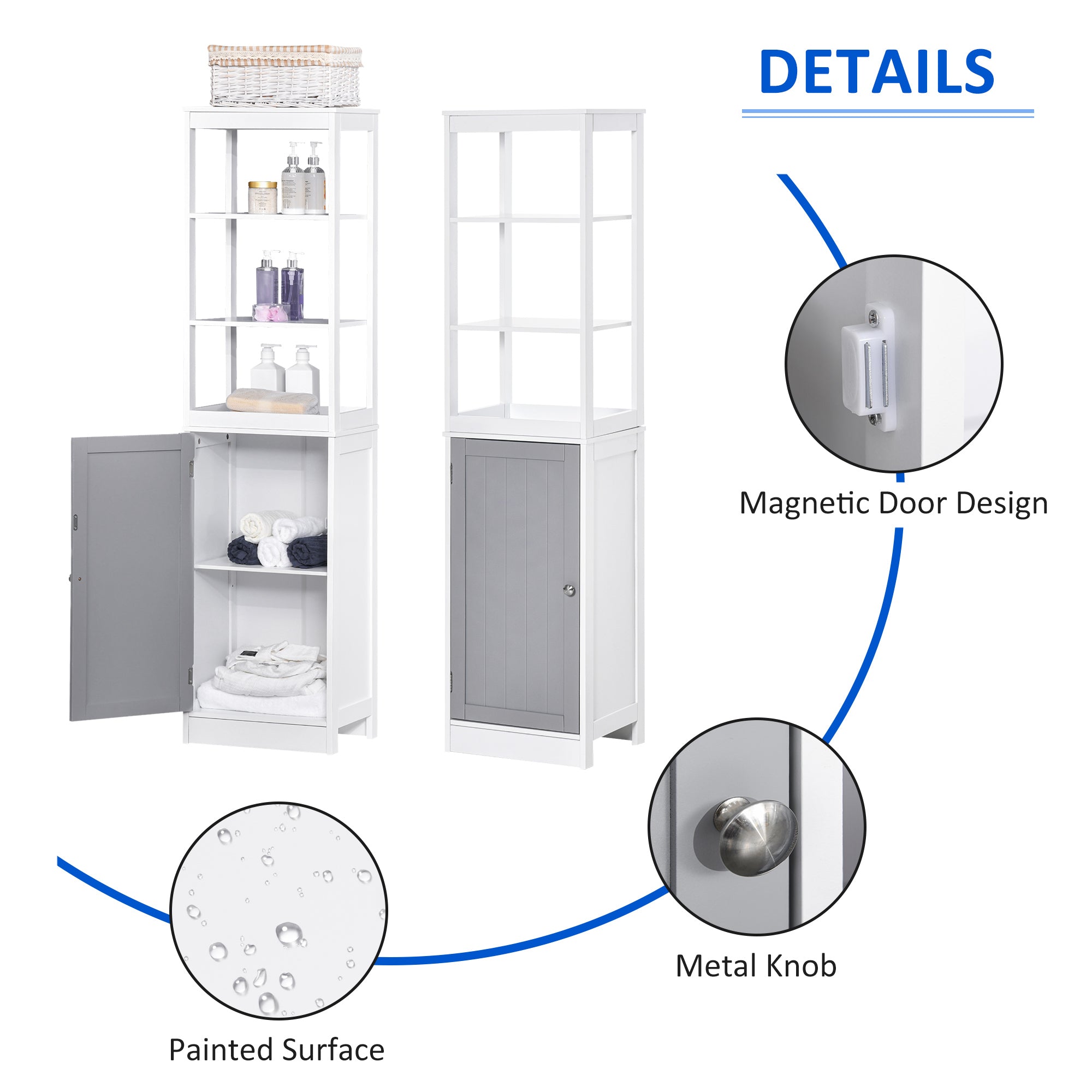 kleankin Tall Bathroom Cabinet Free Standing Slimline Cupboard Tallboy Unit Storage Organiser for Bathroom, Living Room, Kitchen