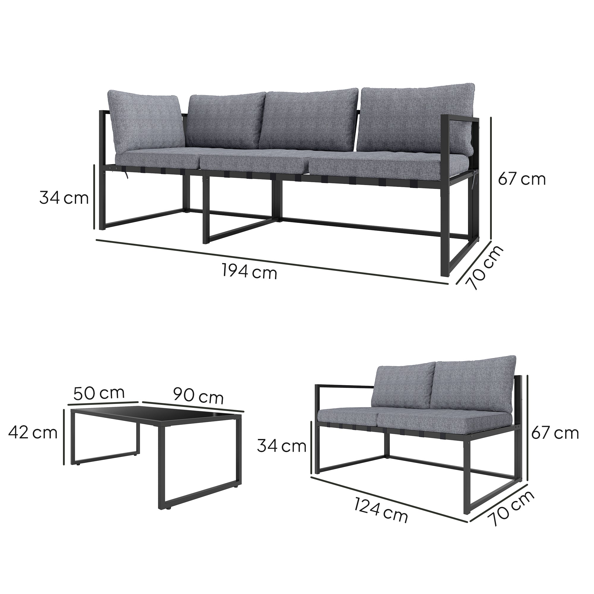 Outsunny Three-Piece L Shaped Garden Furniture Set with Cushions - Grey - North Peak Garden Furniture