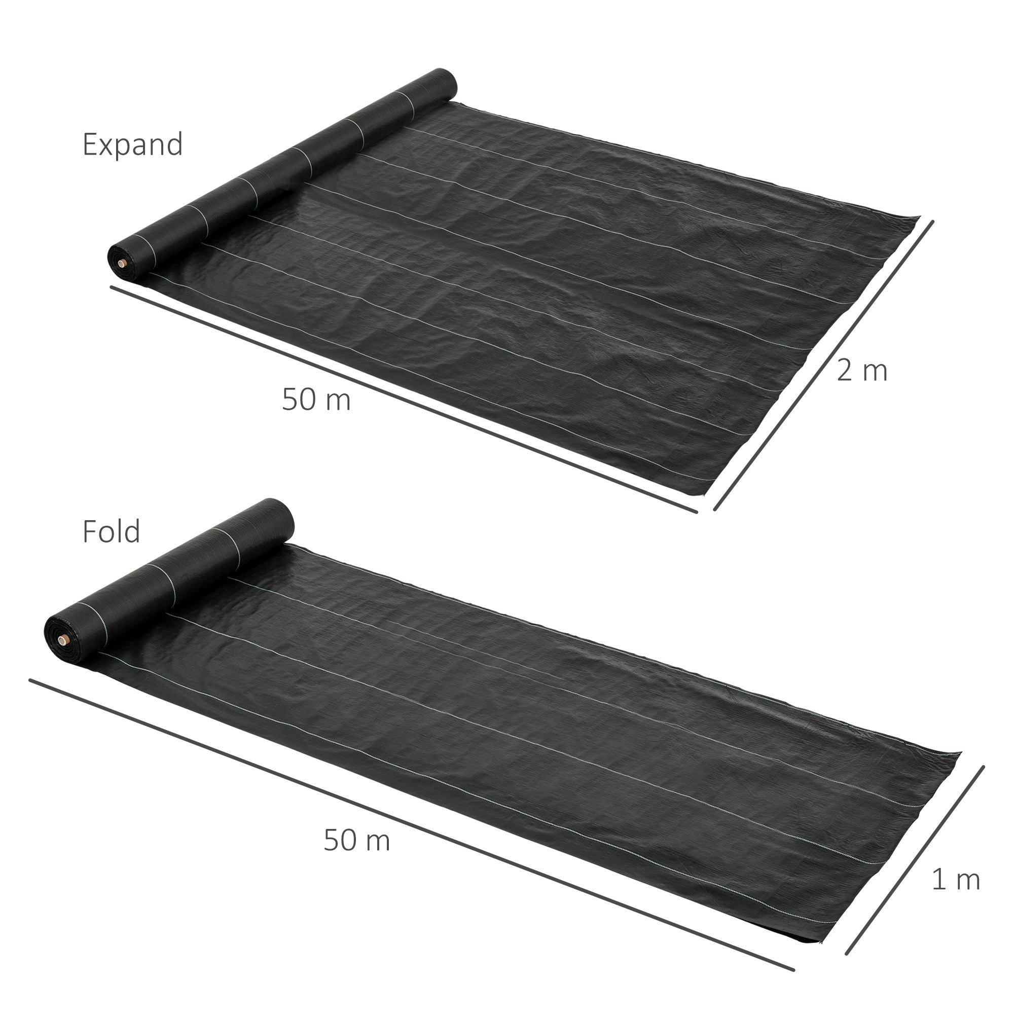 Outsunny 2x50m Gardener Premium Weed Barrier Landscape Fabric Durable & Heavy-Duty Weed Block Gardening Mat, Easy Setup & Superior Weed Control Convenient Design - North Peak Garden Furniture