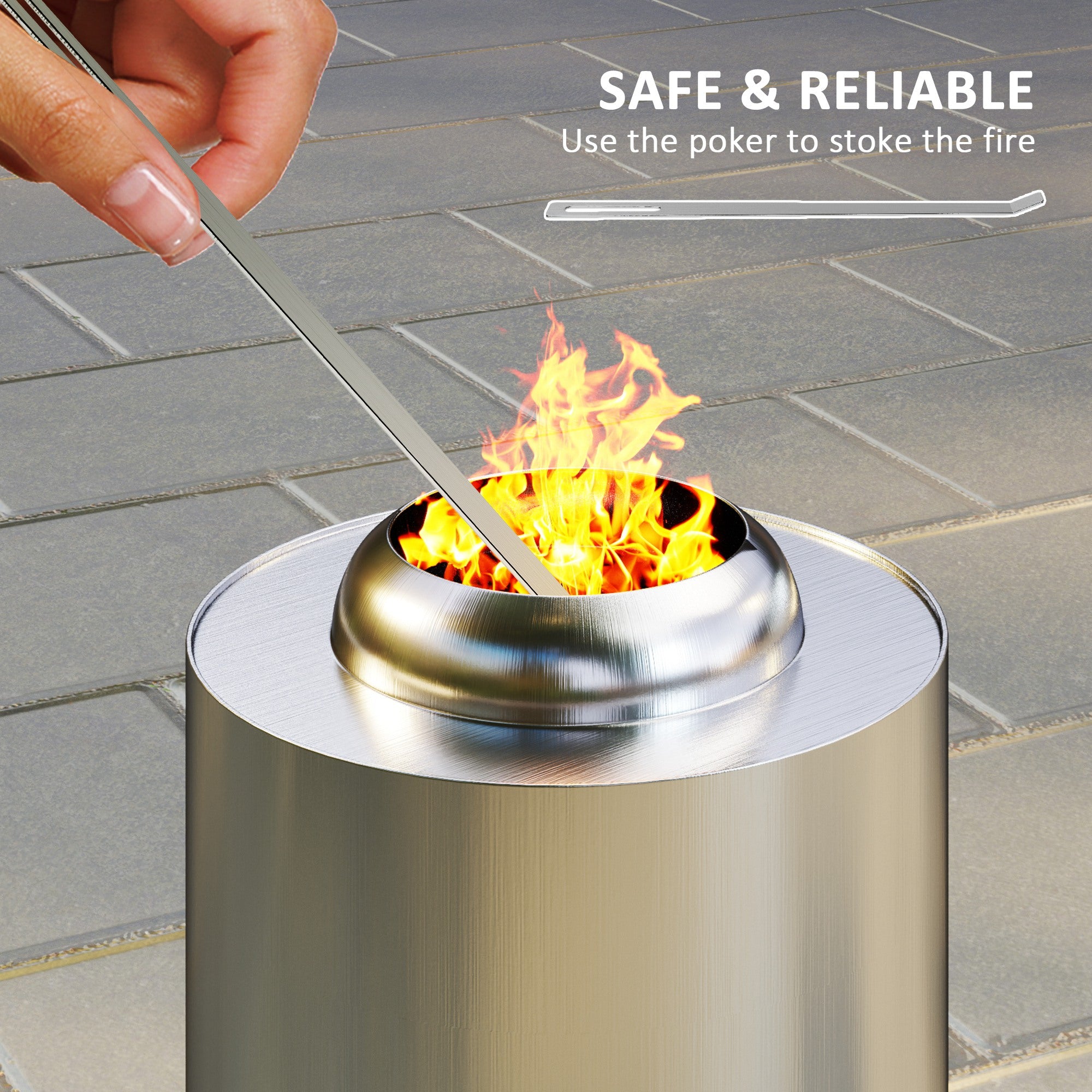 Outsunny Smokeless Fire Pit, 16 x 16 cm Stainless Steel Portable Wood Burning Firepit with Poker, Wood or Pellet Fuelled Tabletop Fire Pit for Garden Camping Bonfire Party, Silver Tone - North Peak Garden Furniture