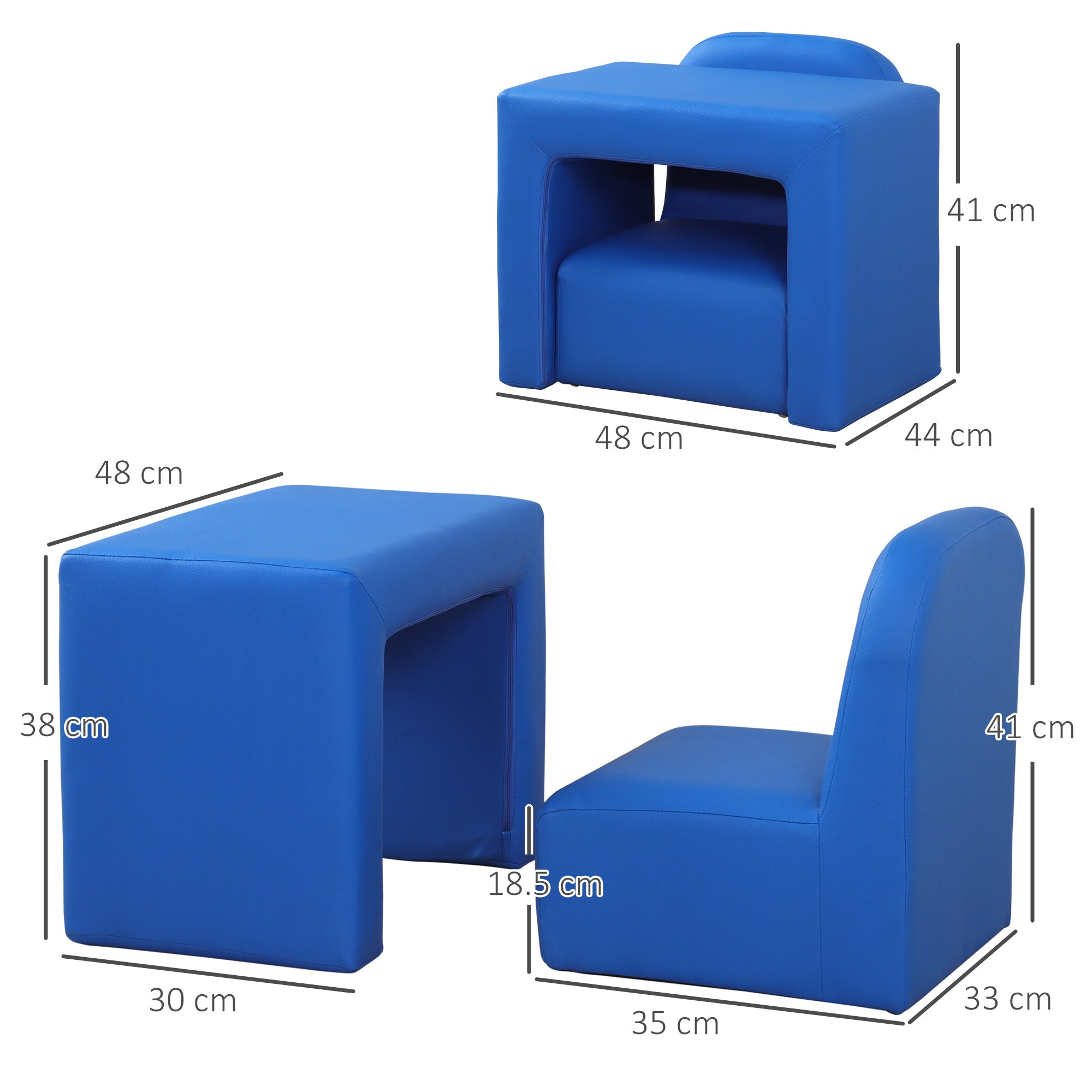 HOMCOM 2 In 1 Toddler Sofa Chair, 48 x 44 x 41 cm, for Game Relax Playroom, Blue - North Peak Garden Furniture