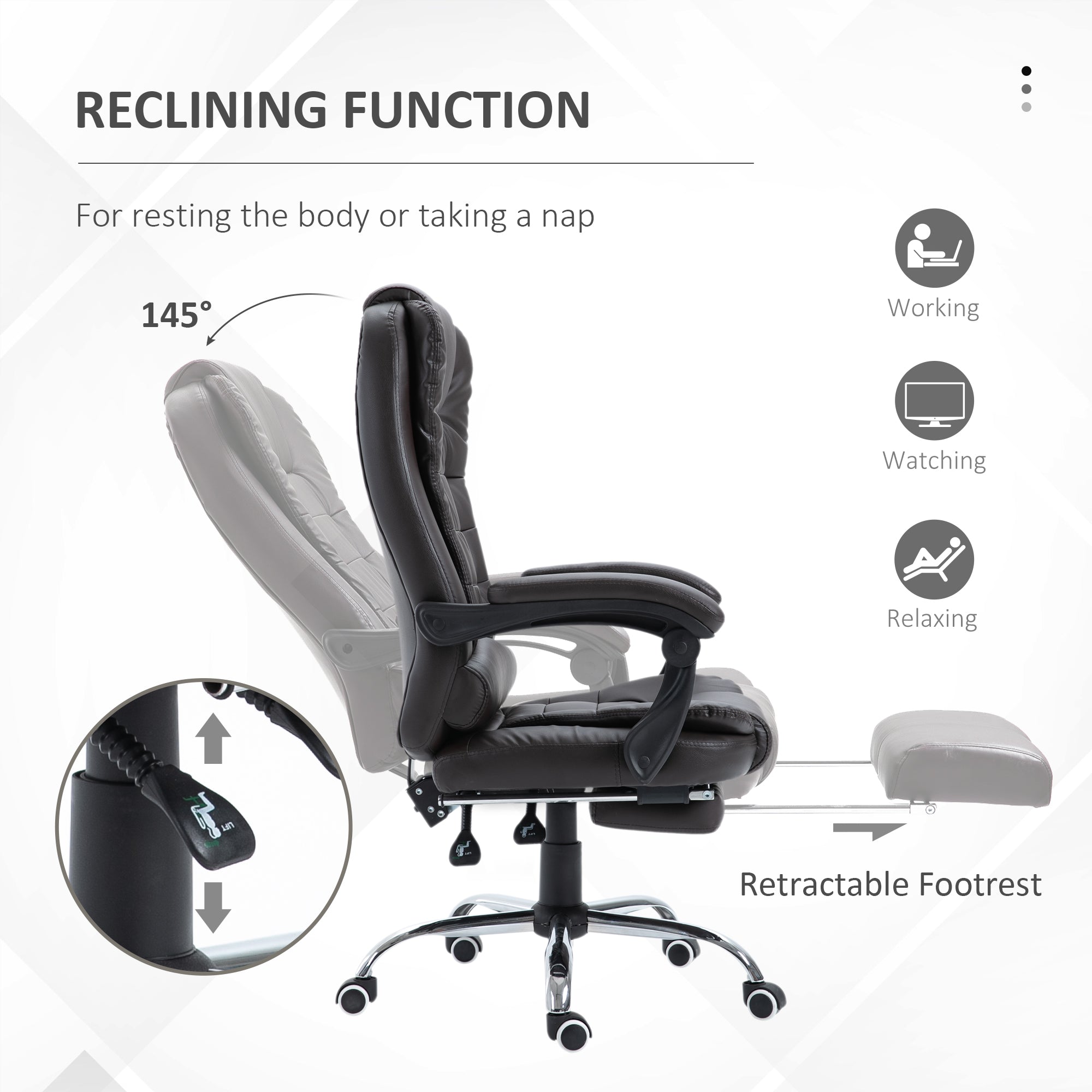 HOMCOM PU Leather Executive Office Chair, High Back Swivel Chair with Retractable Footrest, Adjustable Height, Reclining Function, Brown - North Peak Garden Furniture