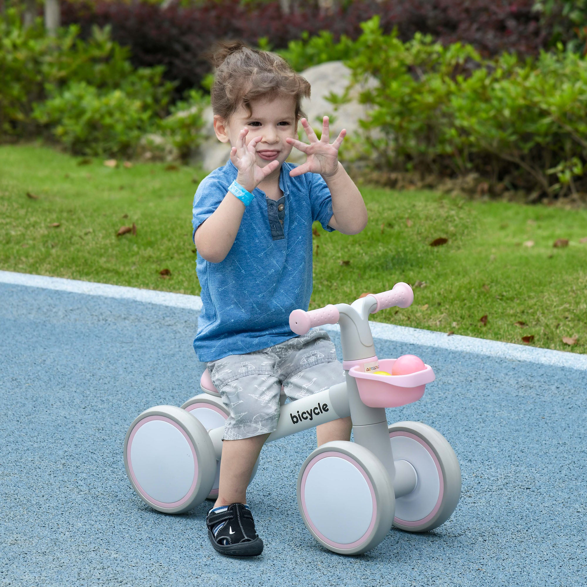 AIYAPLAY Kids Balance Bike for 1-3 Years Old with Adjustable Seat, Silent Wheels, Pink - North Peak Garden Furniture