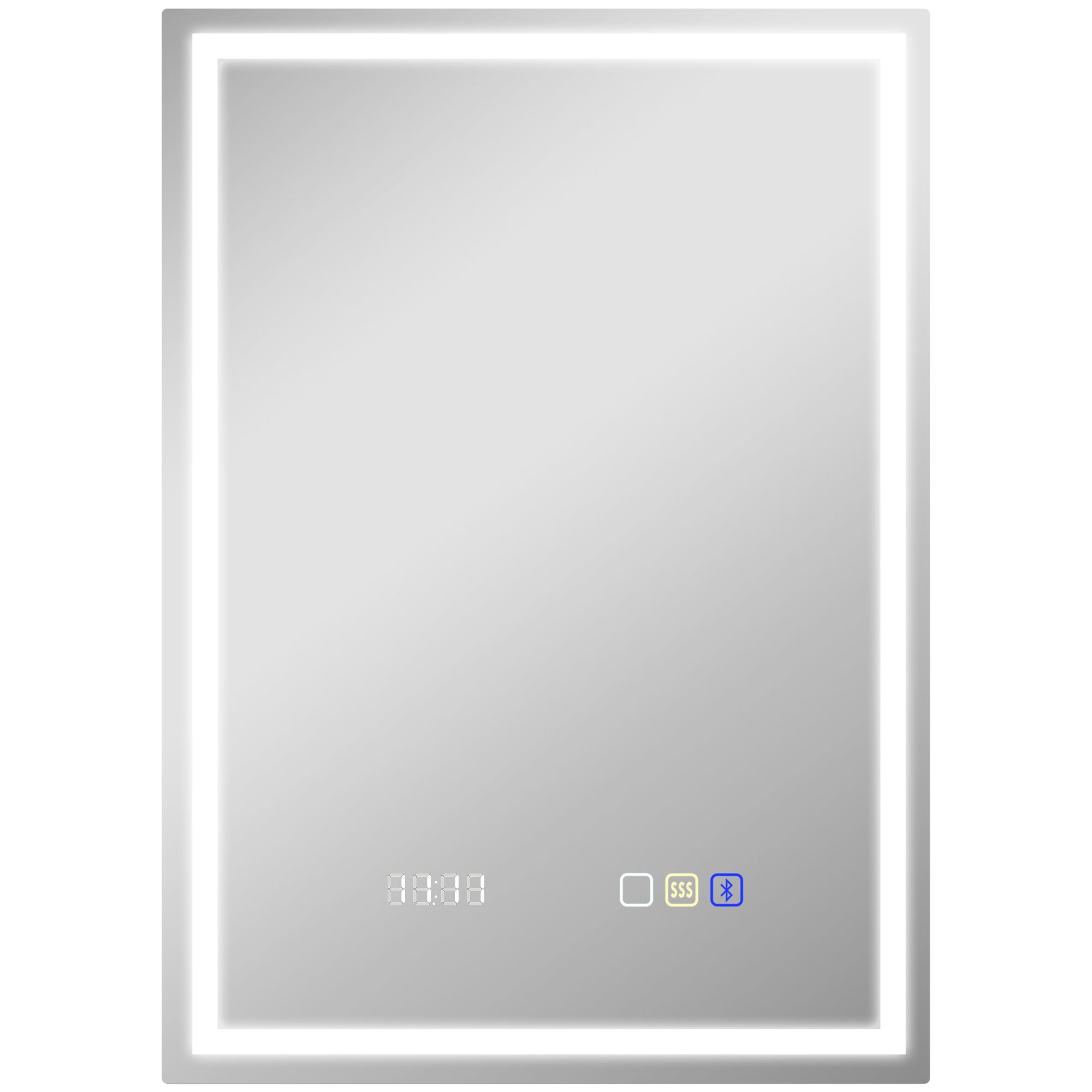 HOMCOM 50 x 70 cm Anti-Fog LED Bathroom Mirror, with Bluetooth and Clock - Silver Tone - North Peak Garden Furniture