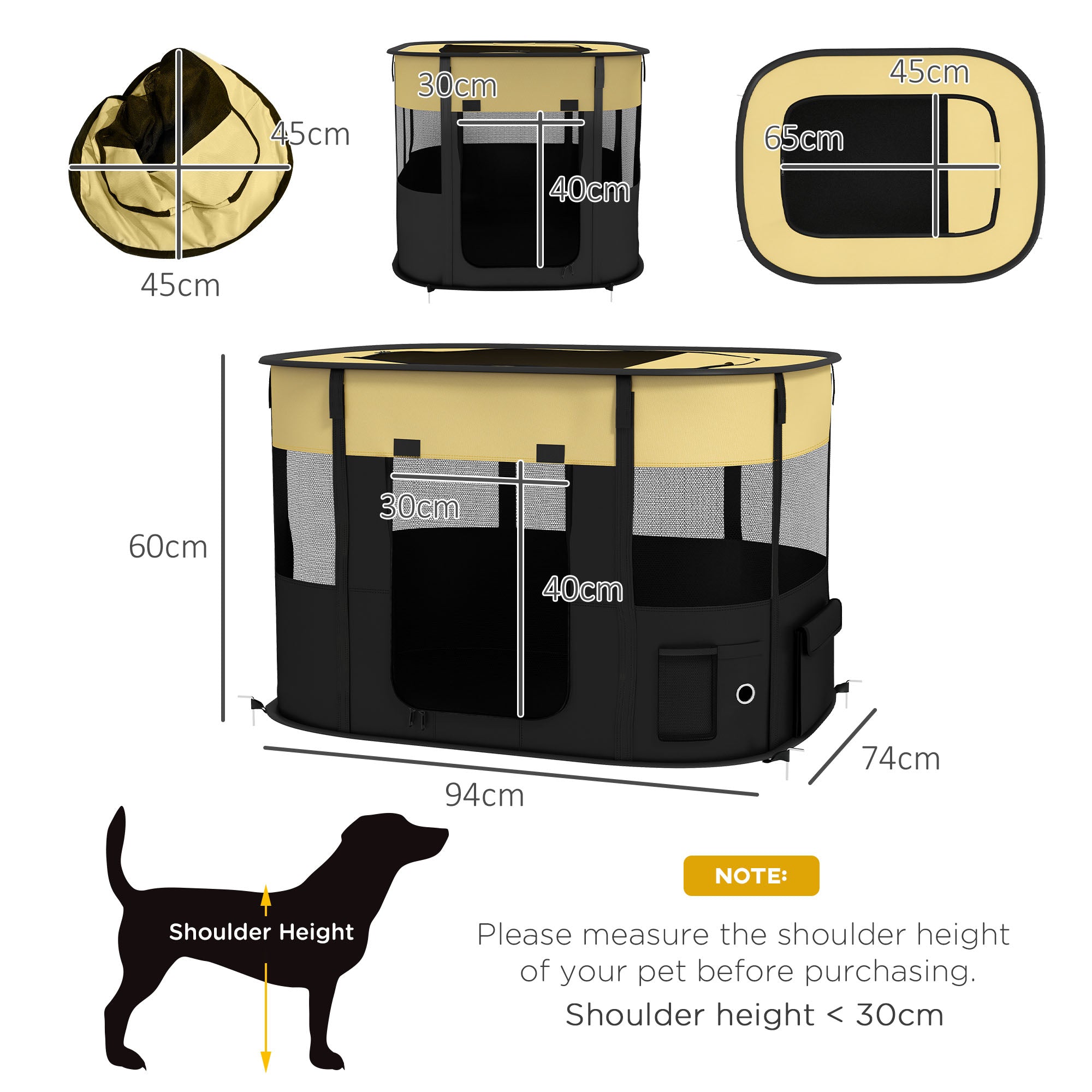 PawHut Foldable Dog Pen with Storage Bag for Indoor/Outdoor Use, Portable Pet playpen, with Ground Stakes - Yellow - North Peak Garden Furniture