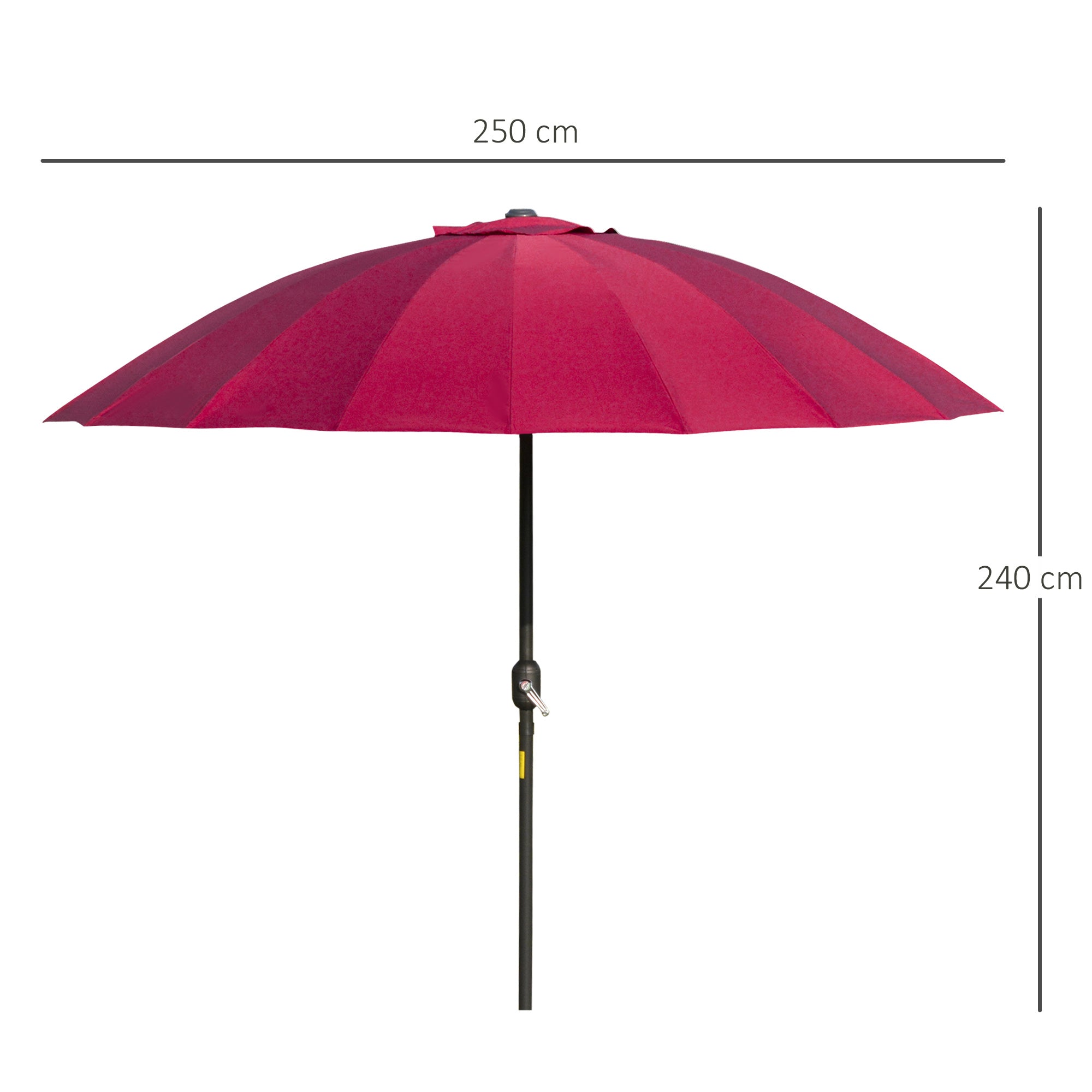 Outsunny Parasol Patio Protector: 255cm Outdoor Table Umbrella with Tilt, Crank & Durable Ribs, Vinous Red