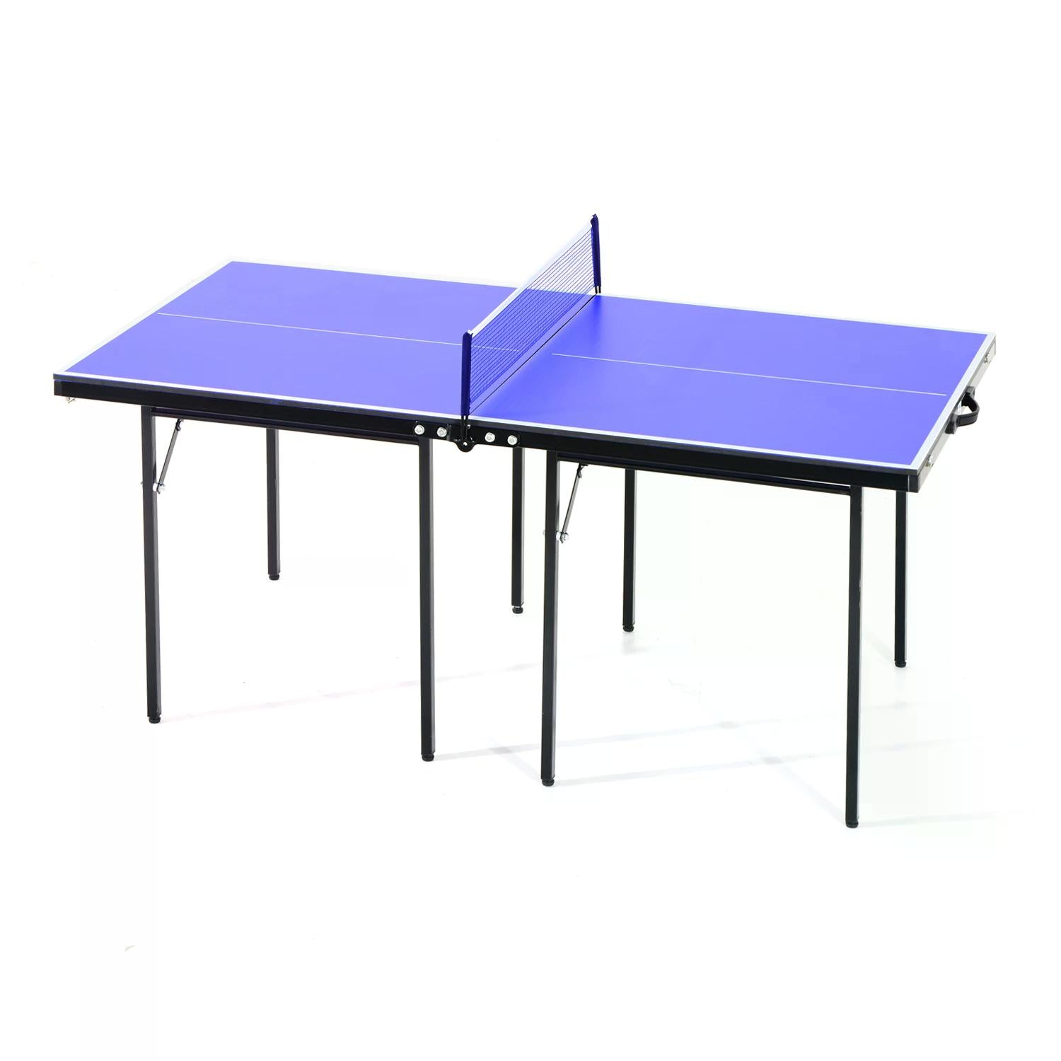 HOMCOM Folding 5ft Mini Compact Table Tennis Top Ping Pong Table Set Professional Net Games Sports Training Play Blue - North Peak Garden Furniture