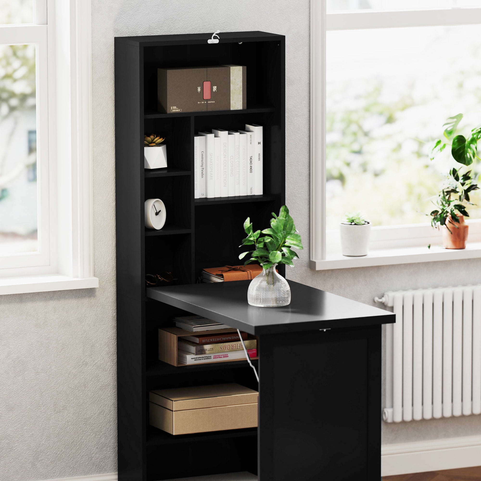 HOMCOM Three-Part Work Desk, with Storage and Chalkboard - Black - North Peak Garden Furniture
