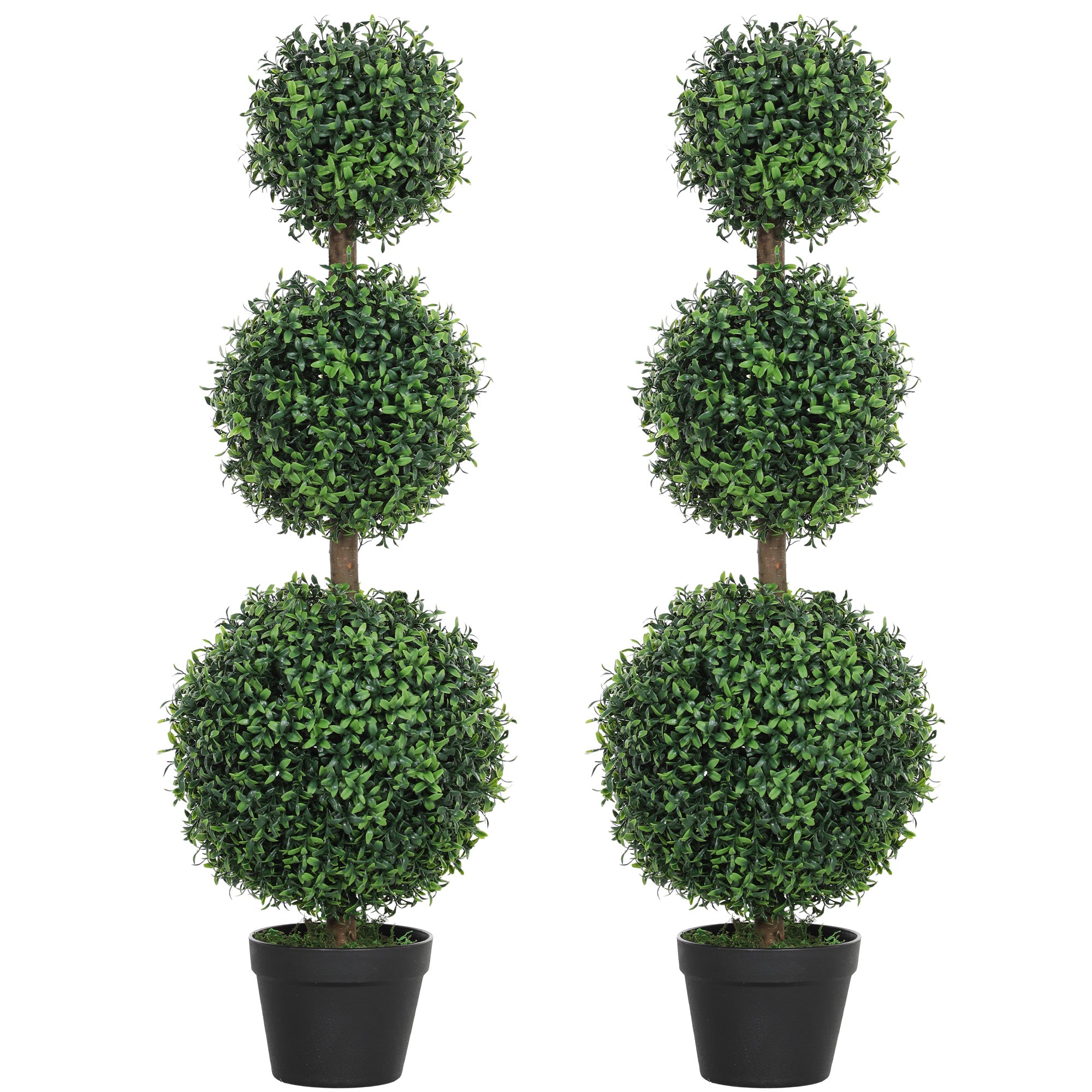 HOMCOM Set of 2 Decorative Artificial Plants, Topiary Ball-shaped Boxwood Trees in Pot, Fake Plants for Home Indoor outdoor Decor, 100cm, Green
