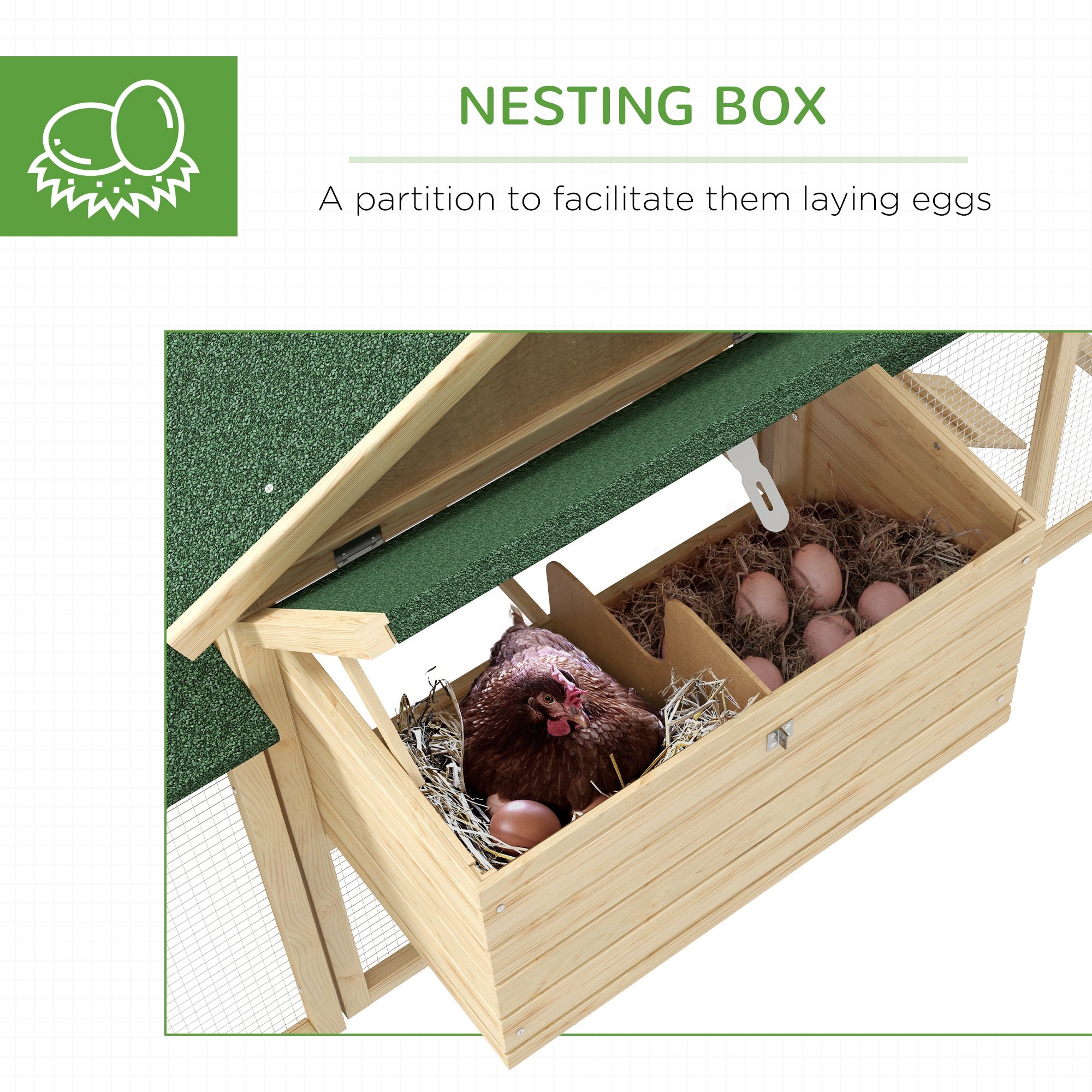 PawHut Large Chicken Coop with Run Backyard Hen House Poultry Coops Cages with Nesting Box Wooden 204 x 85 x 93cm - North Peak Garden Furniture
