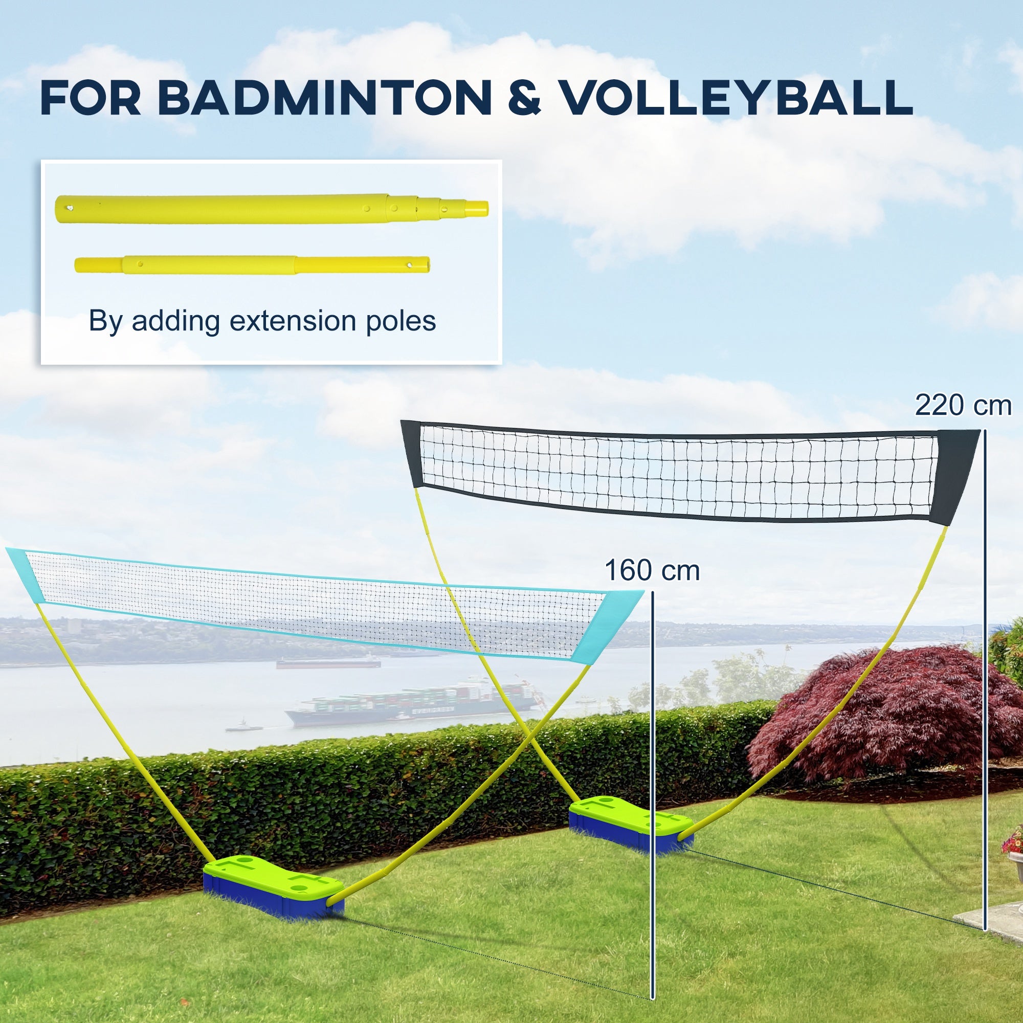 SPORTNOW Portable Badminton Net Set w/ Volleyball Net, Rackets, Shuttlecocks - North Peak Garden Furniture
