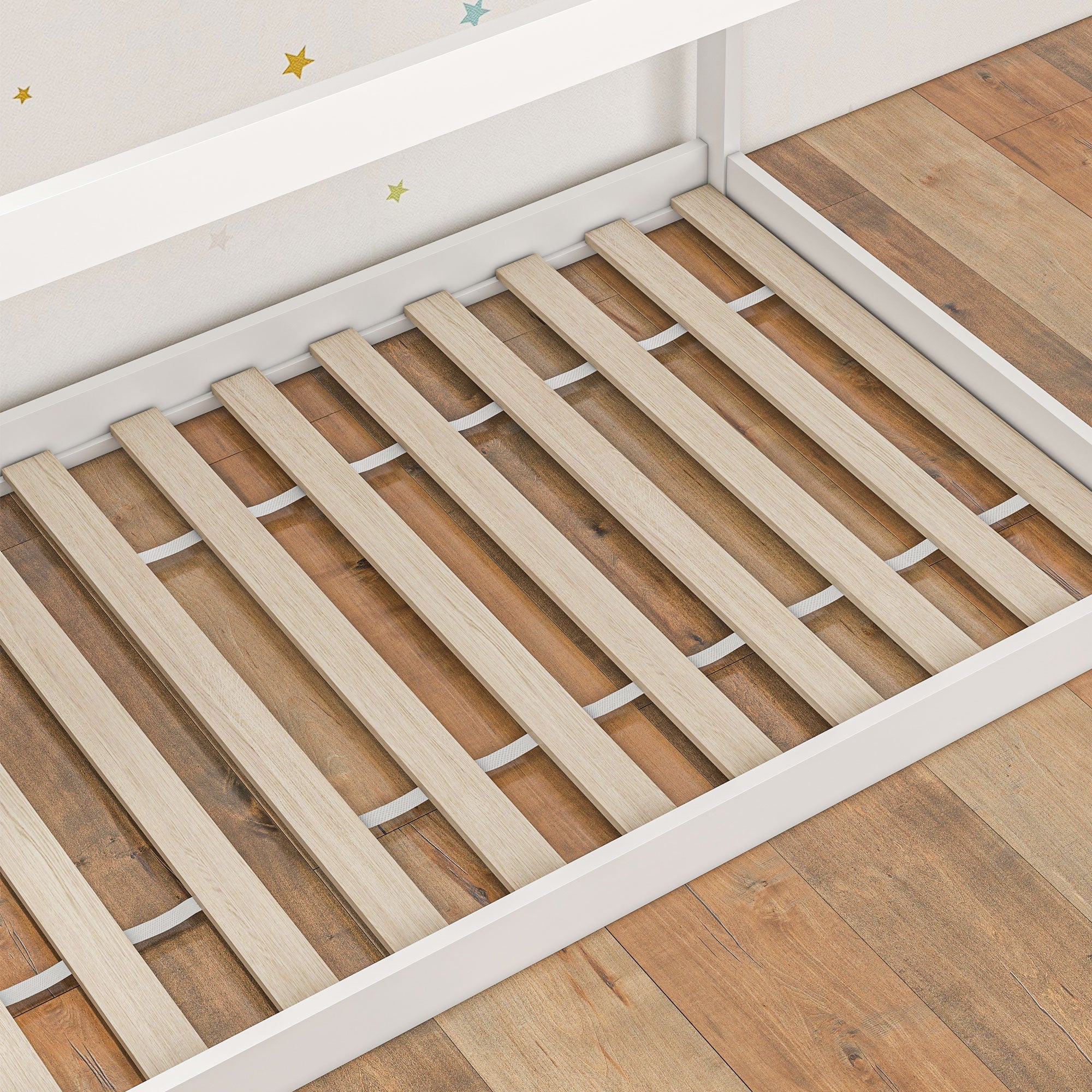 HOMCOM Single Bed Frame, House Scandinavian Style Wooden Bed Frame for 90W x 190Dcm Mattress, Pine Wood Bed Base, White - North Peak Garden Furniture