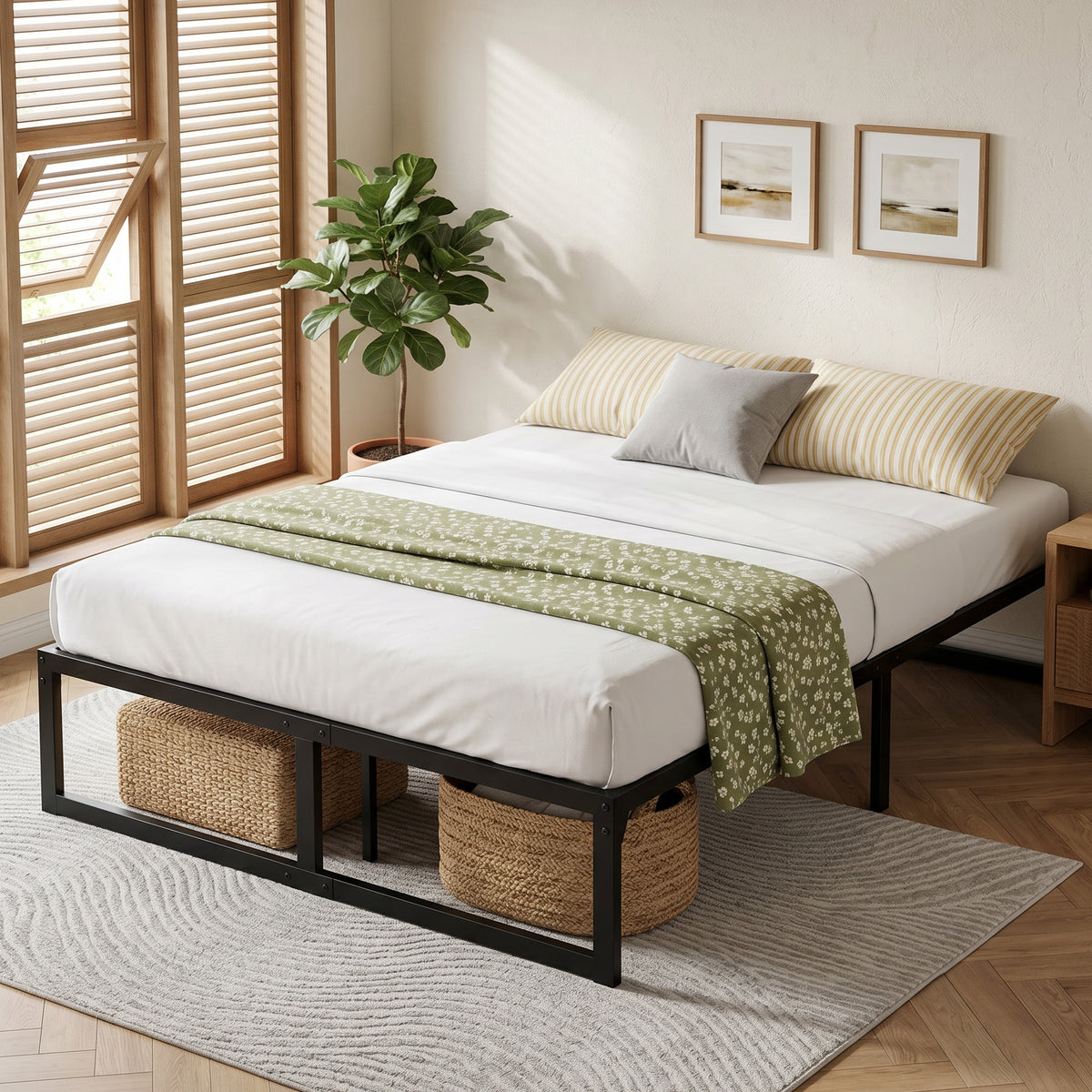 HOMCOM 4ft Small Double Bed Frame with Underbed Storage and Steel Slat Support, 32.5 cm Height, Noise-Free, Black