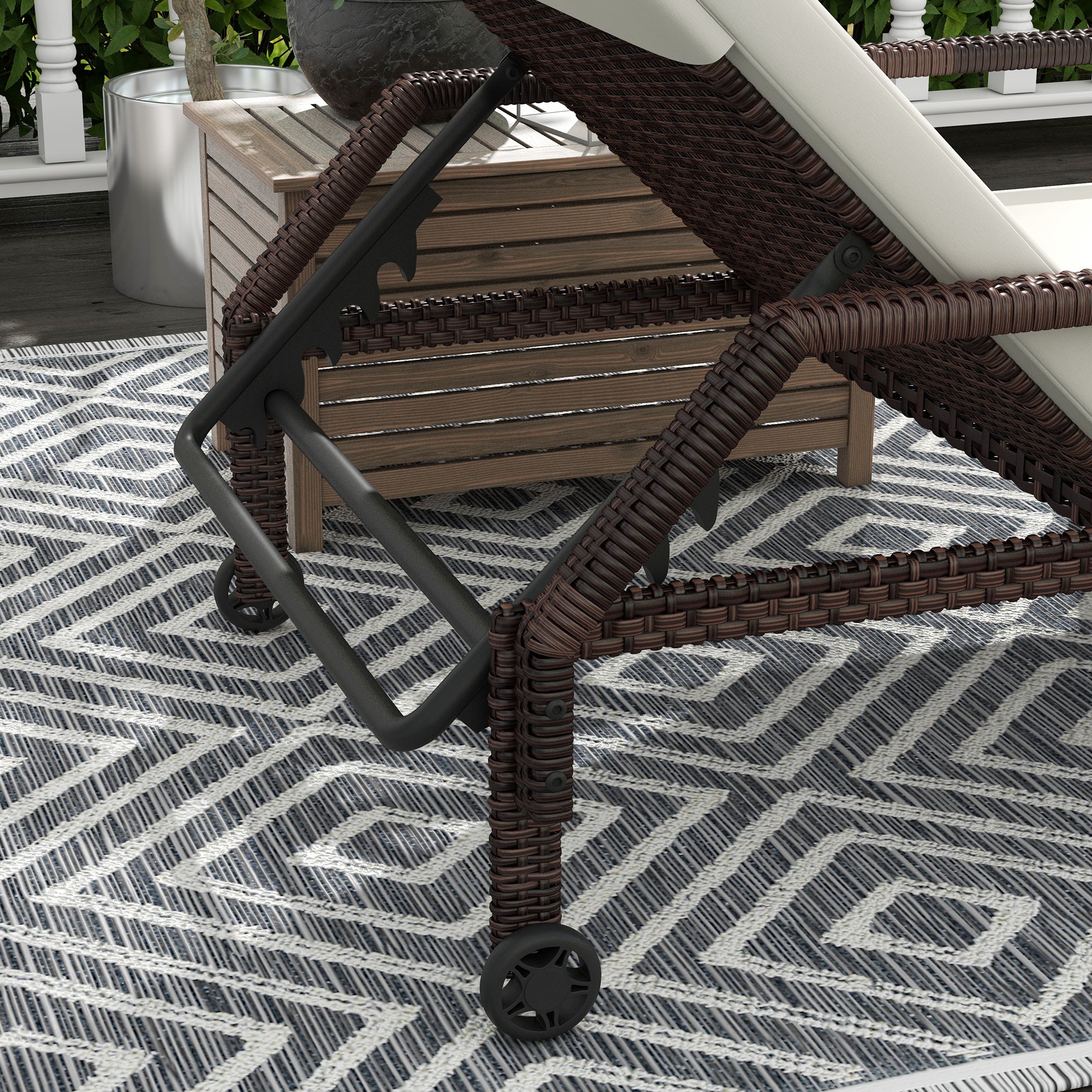 Outsunny Outdoor Sun Lounger, Rattan Wicker Chaise Recliner with 5-Level Adjustable Backrest and 2 Wheels - North Peak Garden Furniture