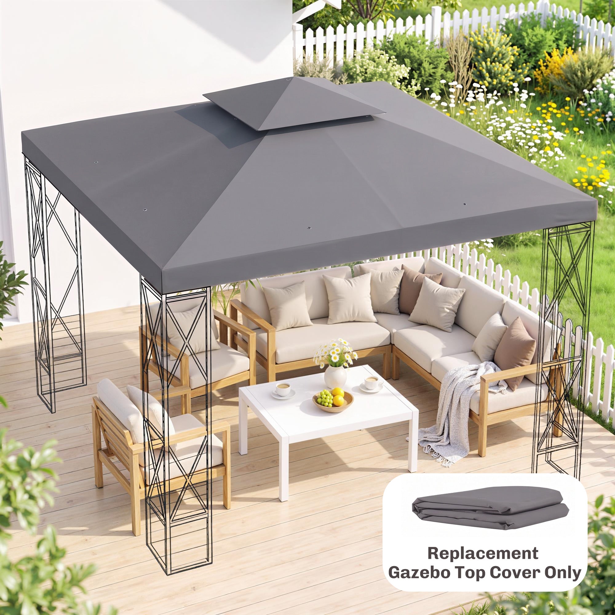 Outsunny 3(m) Gazebo Top Cover Double Tier Canopy Replacement Pavilion Roof Deep Grey