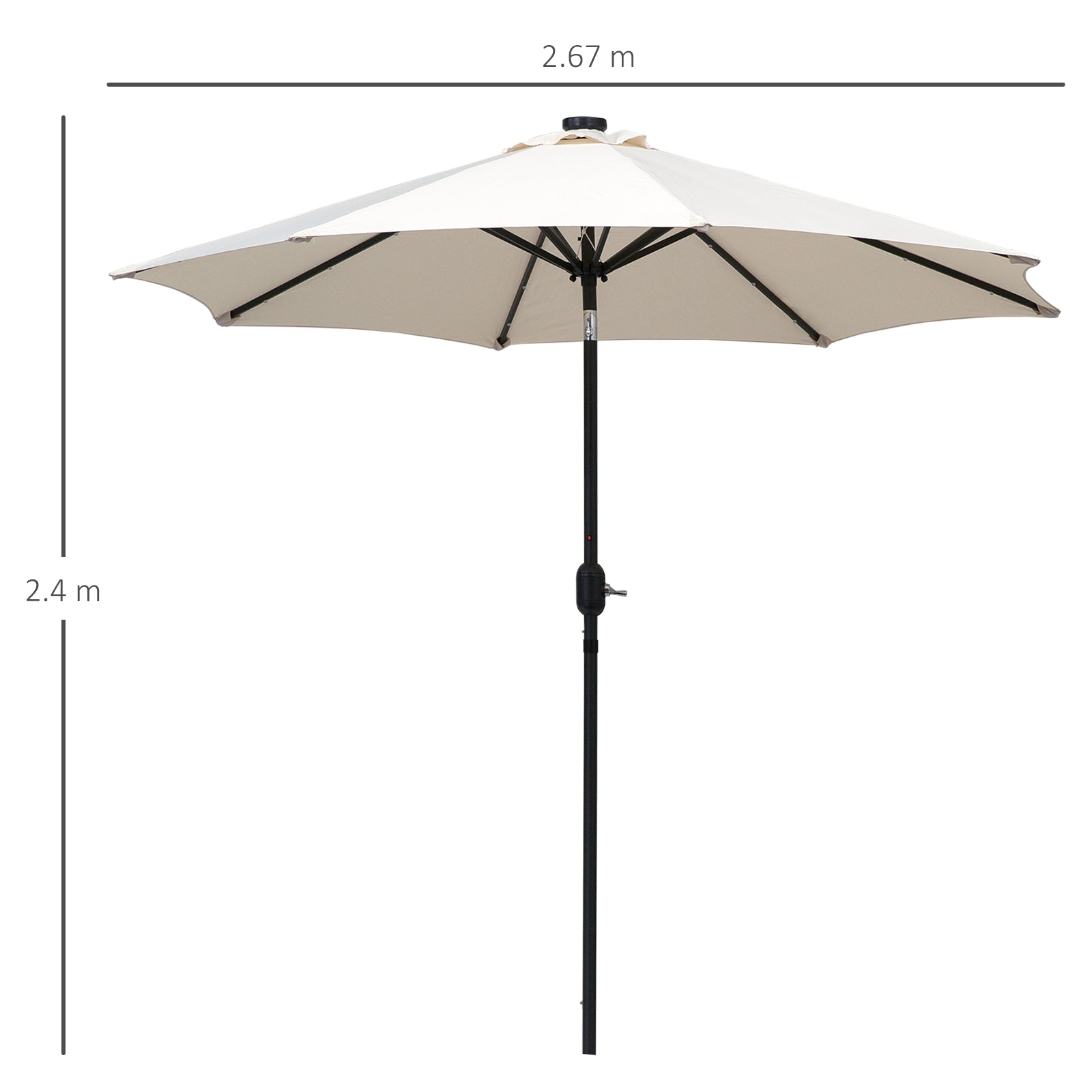 Outsunny 2.7m Patio Garden Umbrella Outdoor Parasol with Tilt Crank and 24 LEDs Lights (Cream)