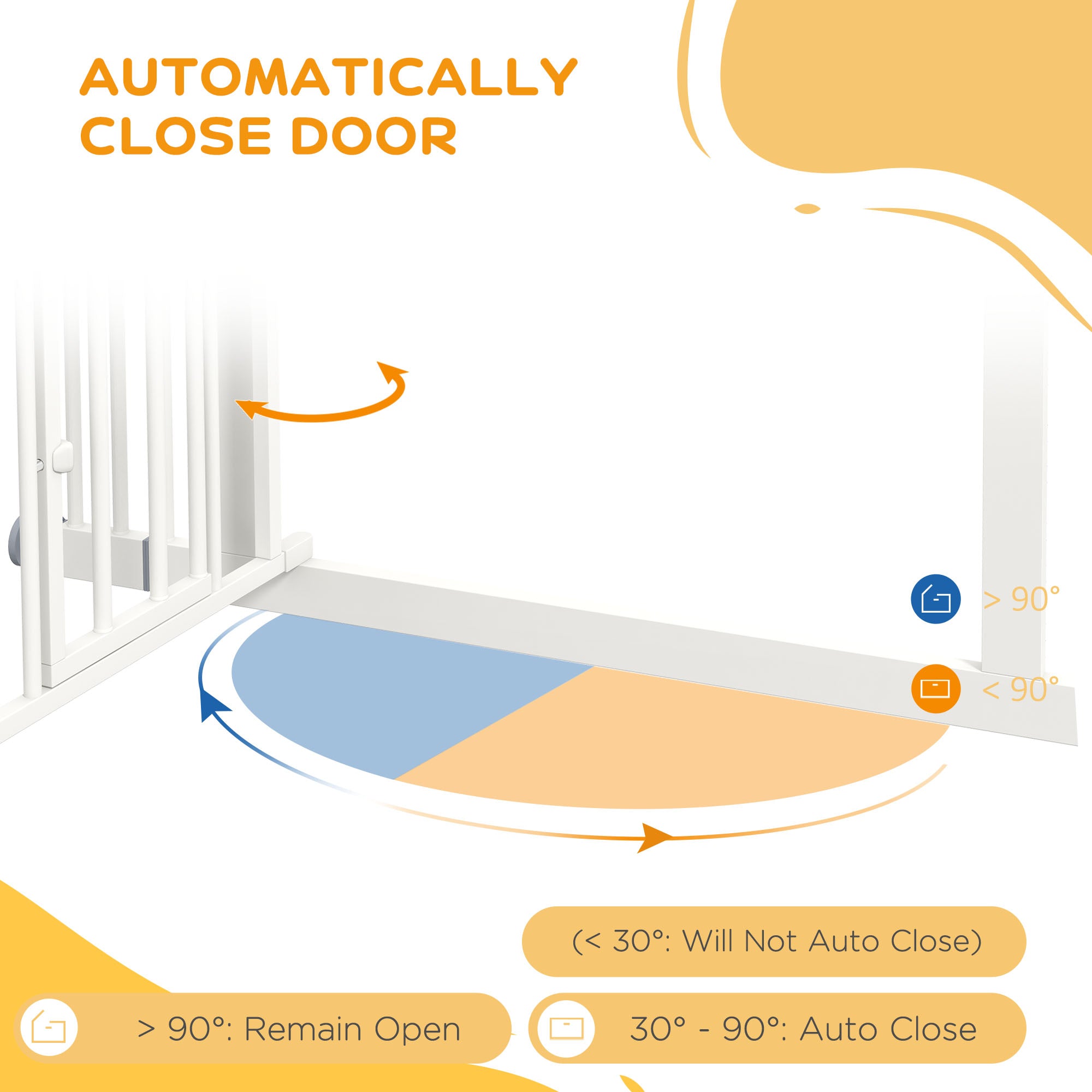 PawHut Pressure Fit Stair Dog Gate w/ Small Cat Door, Automatic Closing Door, Double Locking, for 74-100cm Openings - White