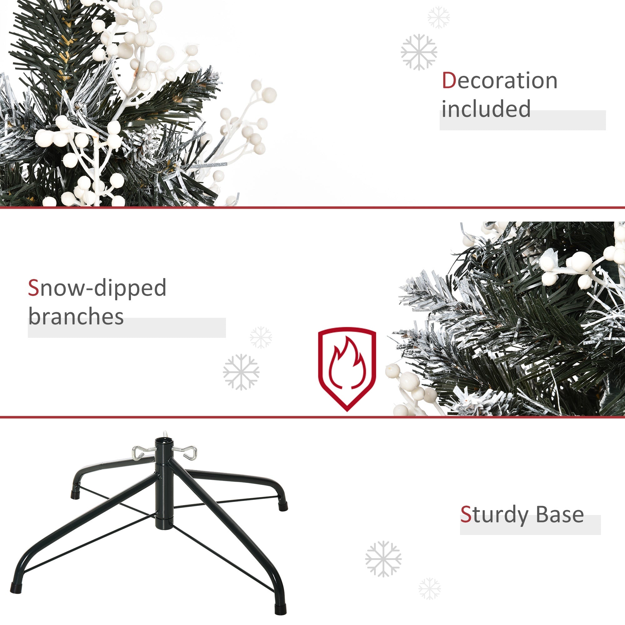 HOMCOM 4FT Artificial Snow-Dipped Christmas Tree Xmas | Home Home Indoor Decoration | Removable Stand w/ White Berries Star Topper Branch Green - North Peak Garden Furniture