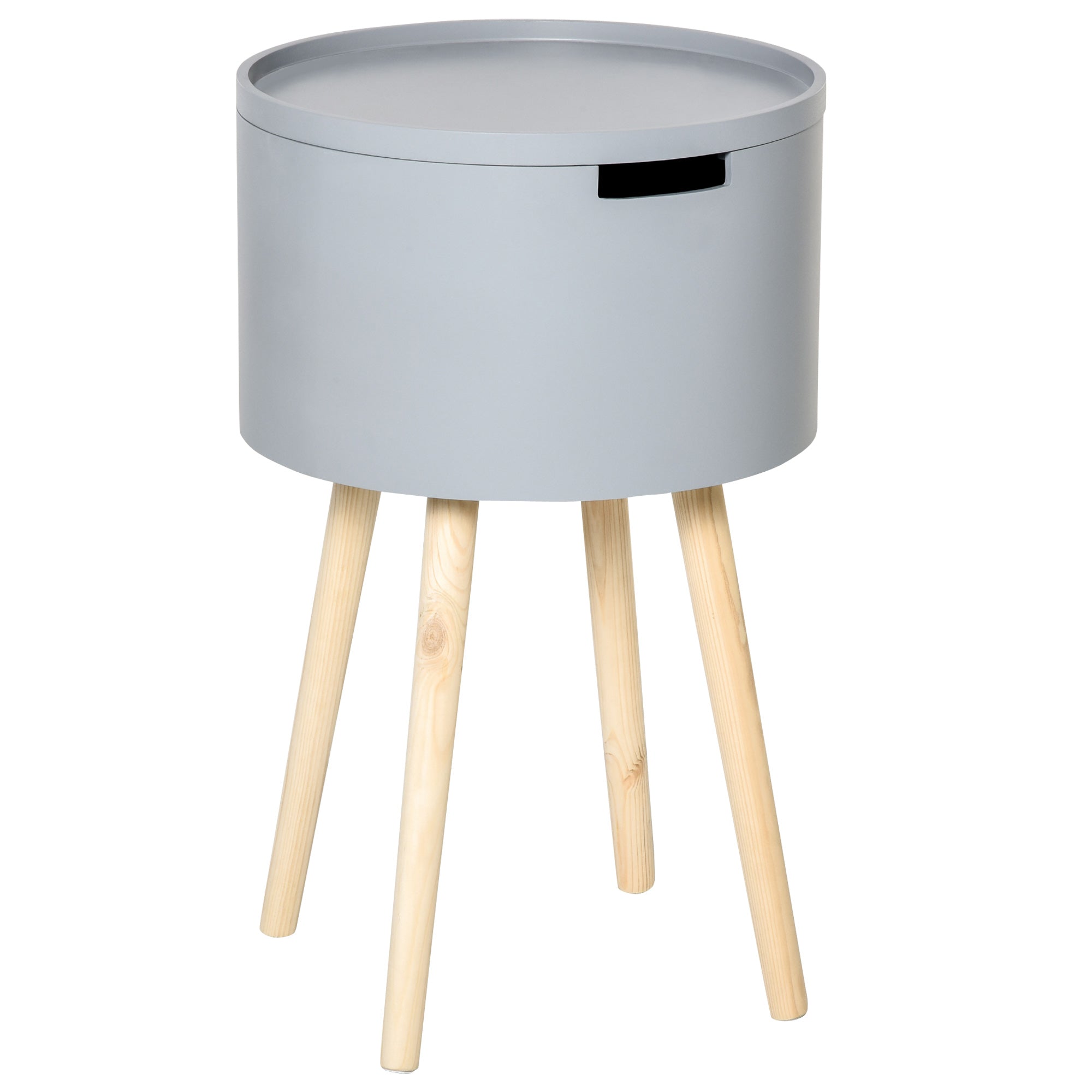 HOMCOM Modern Side Table with Hidden Storage Space, Round Night Stand with Removable Tray Wood Frame End Coffee Table for Living Room, Grey - North Peak Garden Furniture