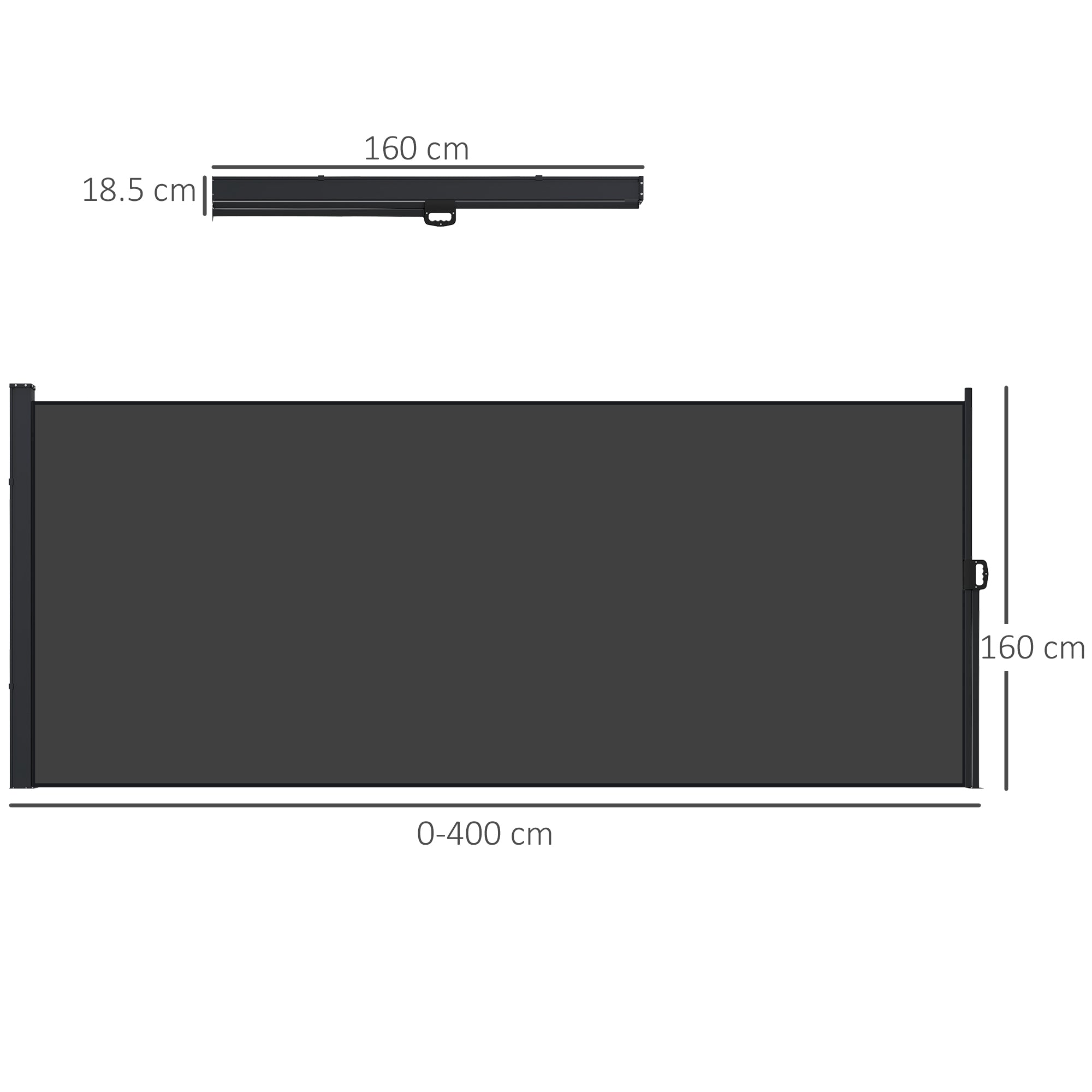 Outsunny Retractable Side Awning, Outdoor Privacy Screen for Garden, Hot Tub, Balcony, Terrace, Pool, 400 x 160cm, Black - North Peak Garden Furniture
