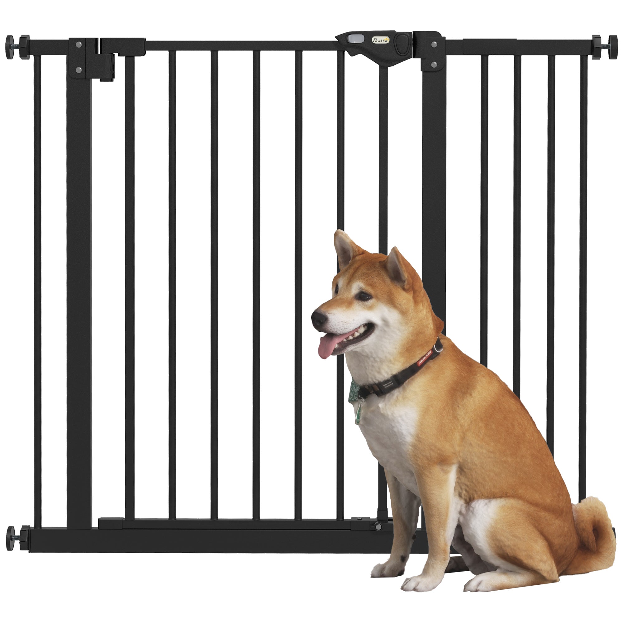 PawHut Metal 74-94cm Wide Adjustable Dog Gate Black - North Peak Garden Furniture