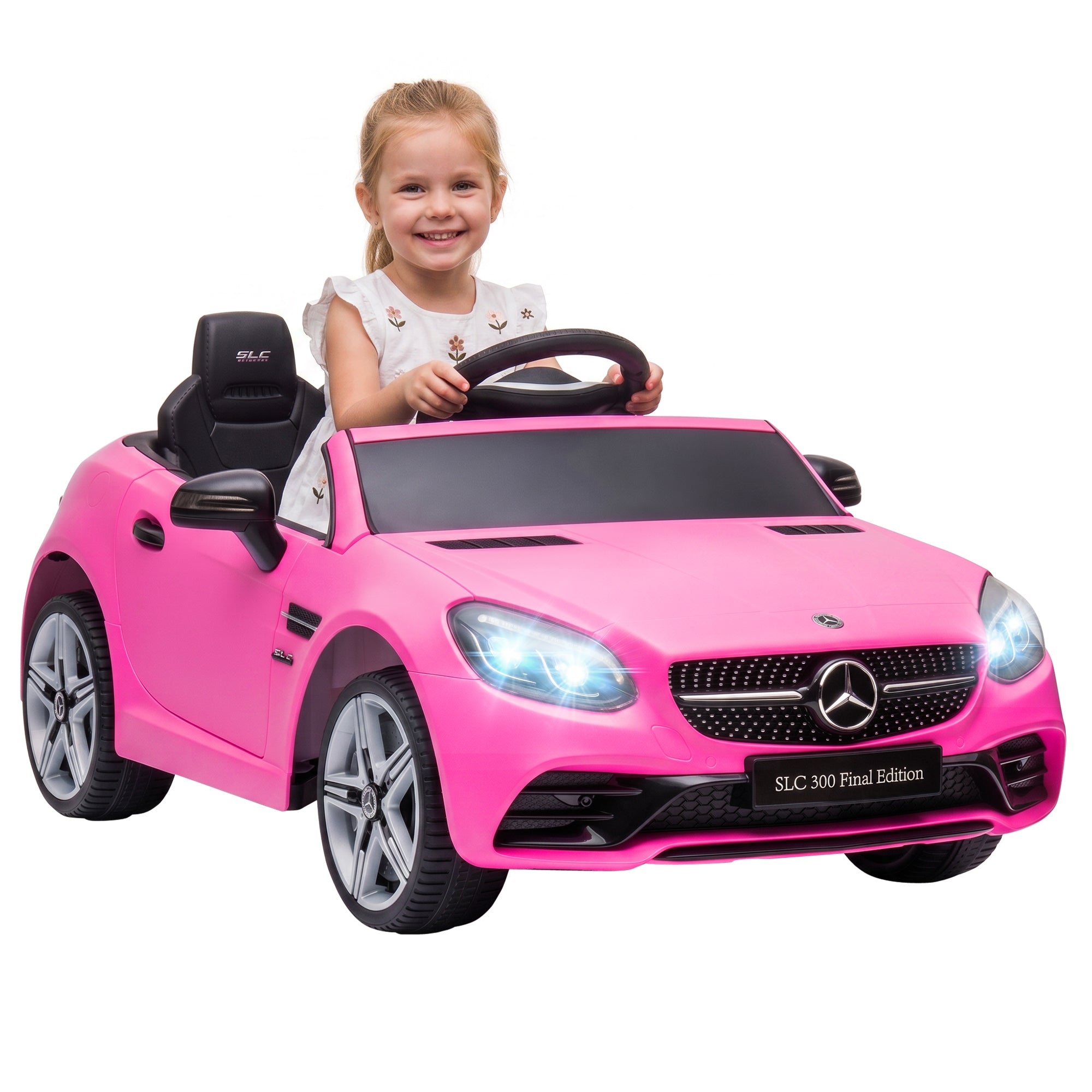 AIYAPLAY Benz SLC 300 Licensed 12V Kids Electric Ride On Car with Parental Remote Two Motors Music Lights Suspension Wheels for 3-6 Years Pink