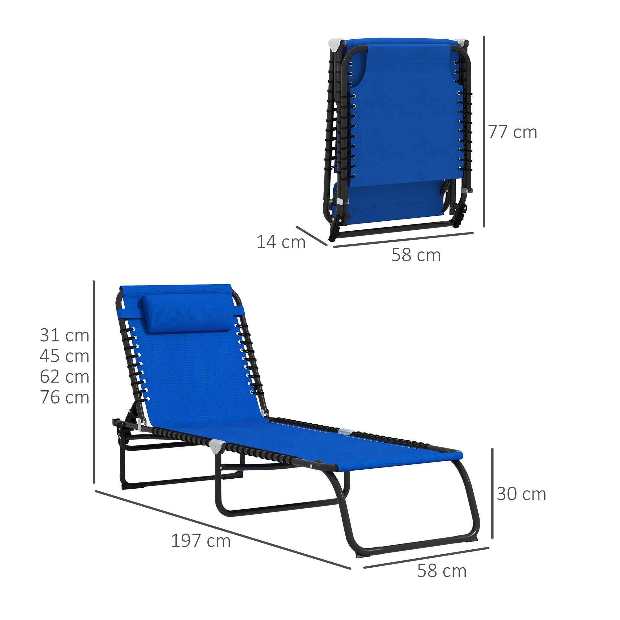 Outsunny Set of Two Folding Sun Loungers, with Four-Position Backs - Blue