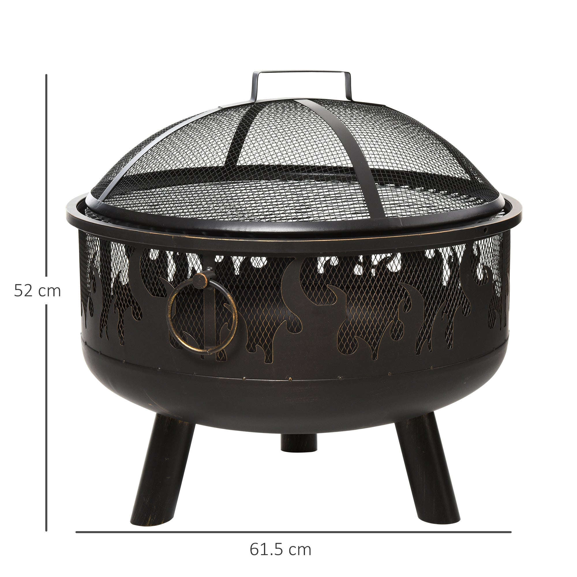 Outsunny 2-in-1 Outdoor Fire Pit with Cooking Grate Steel BBQ Grill Bowl Heater with Spark Screen Cover, Fire Poker for Backyard Bonfire Patio