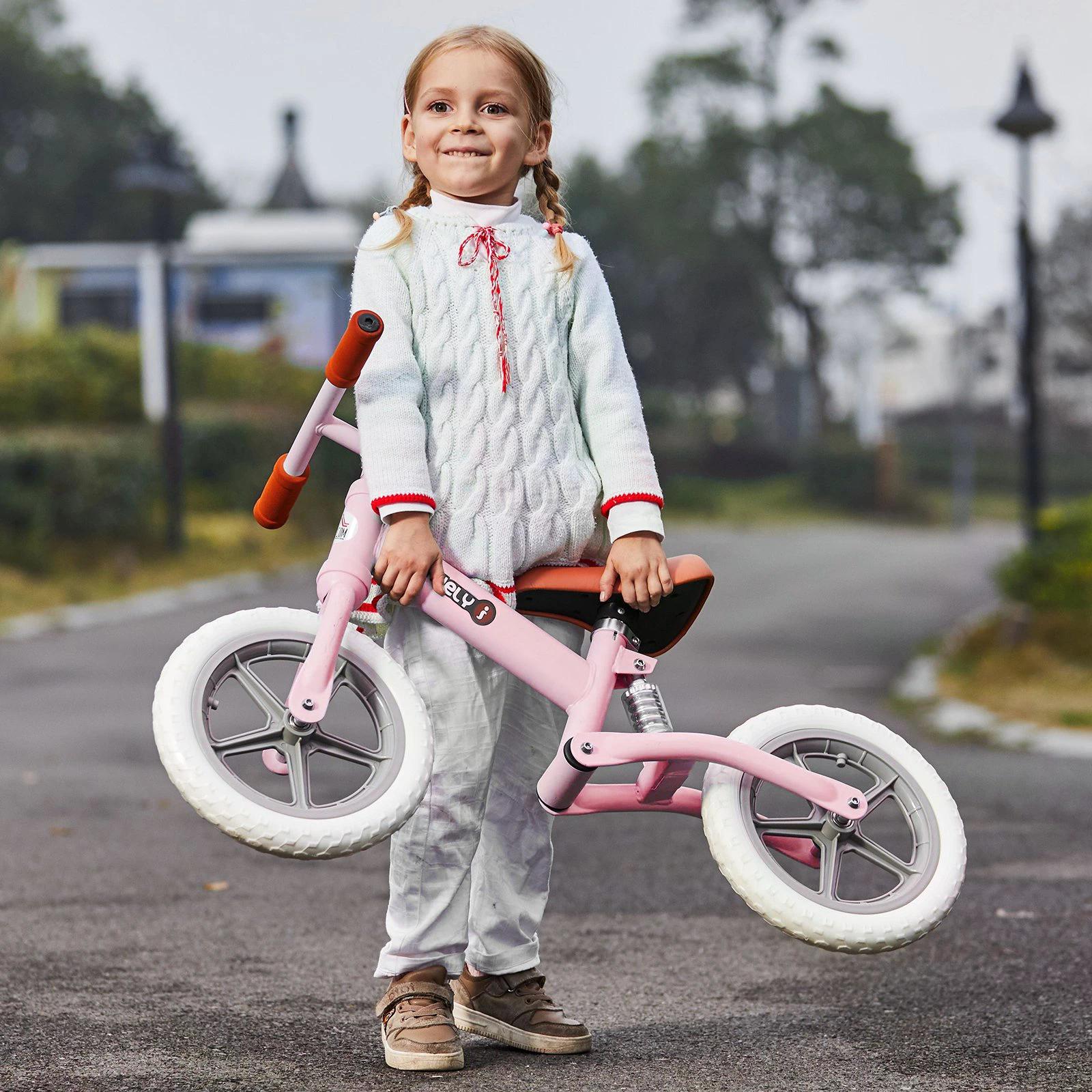 HOMCOM 12" Kids Balance Bike No Pedal Bicycle EVA Tire Adjustable Seat Toddler Training Bike W/ Shock Absorber 2 - 5 Years Gift for Boys Girls Pink