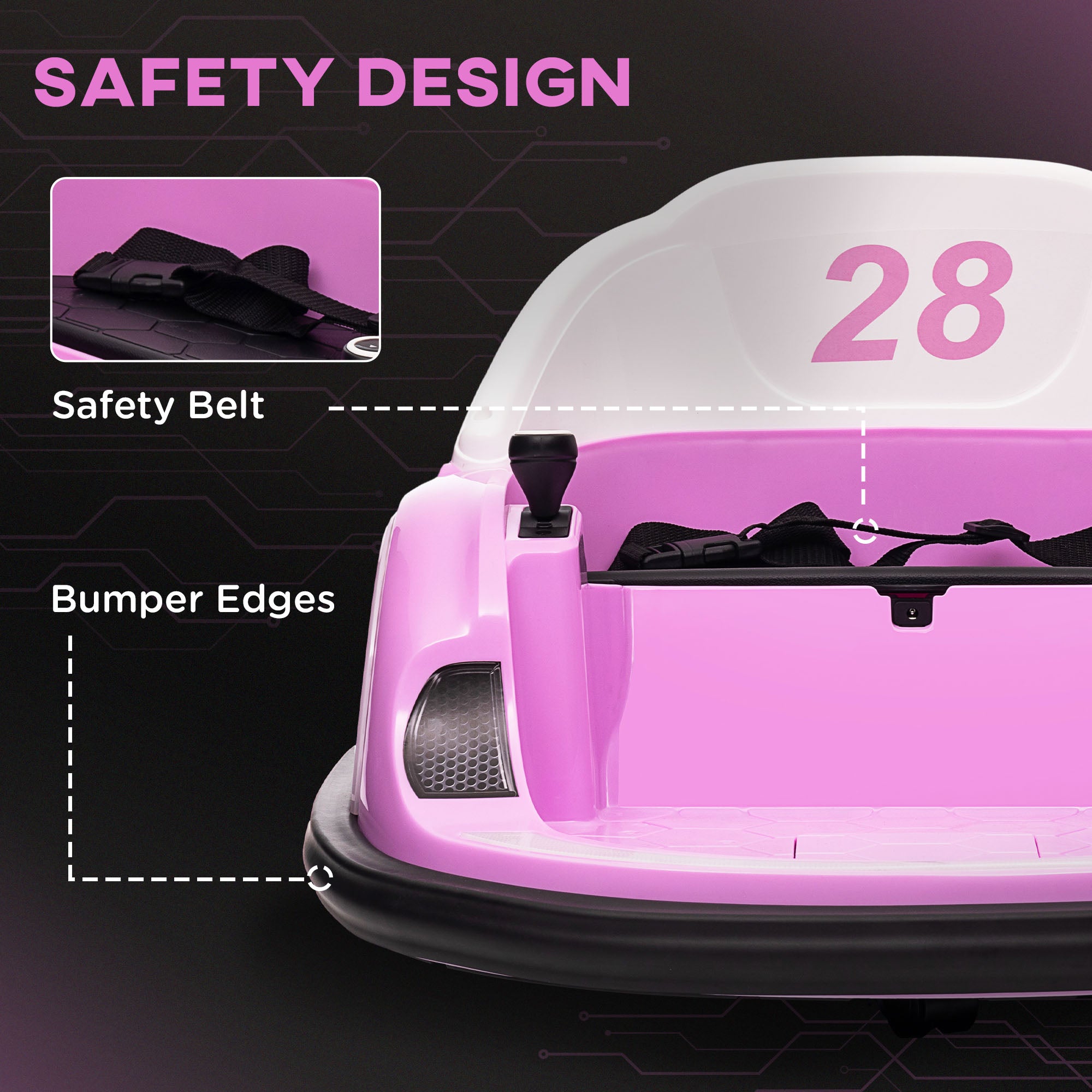 AIYAPLAY 360° Rotation Kids Bumper Car, 12V Waltz Car with Remote Control, Dual Joystick, Music, Lights, Pink