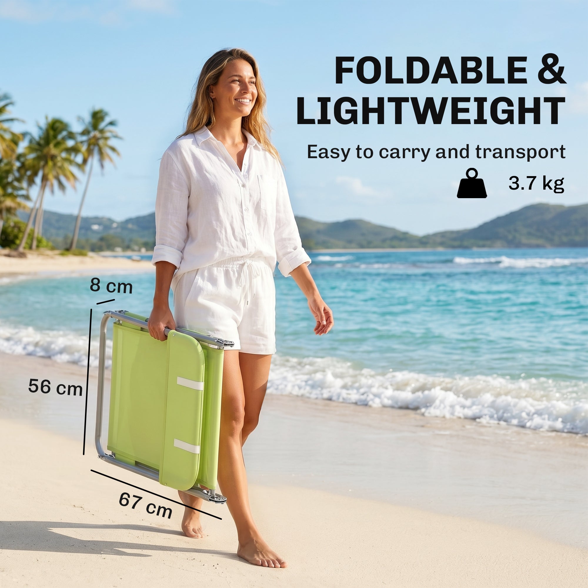 Outsunny Single Folding Sun Lounger - Green
