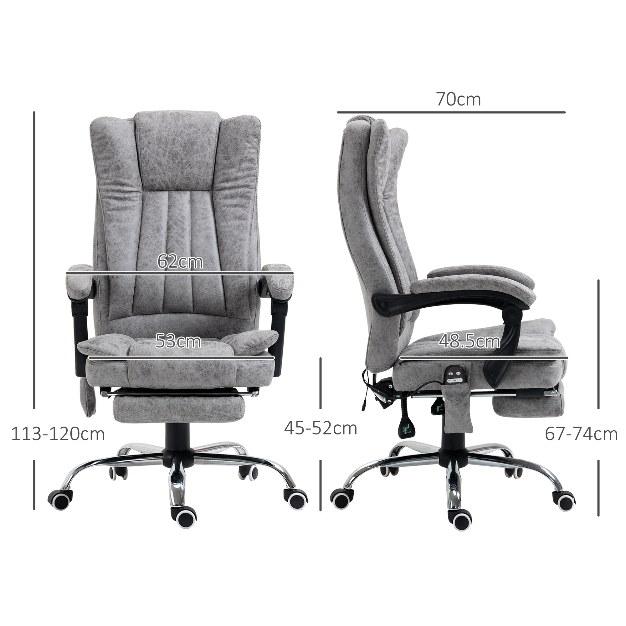 Vinsetto Office Chair with Massage and Heat, Microfibre Reclining Computer Desk Chair with Footrest and Adjustable Height, Swivel Wheels for Home Office, Grey - North Peak Garden Furniture