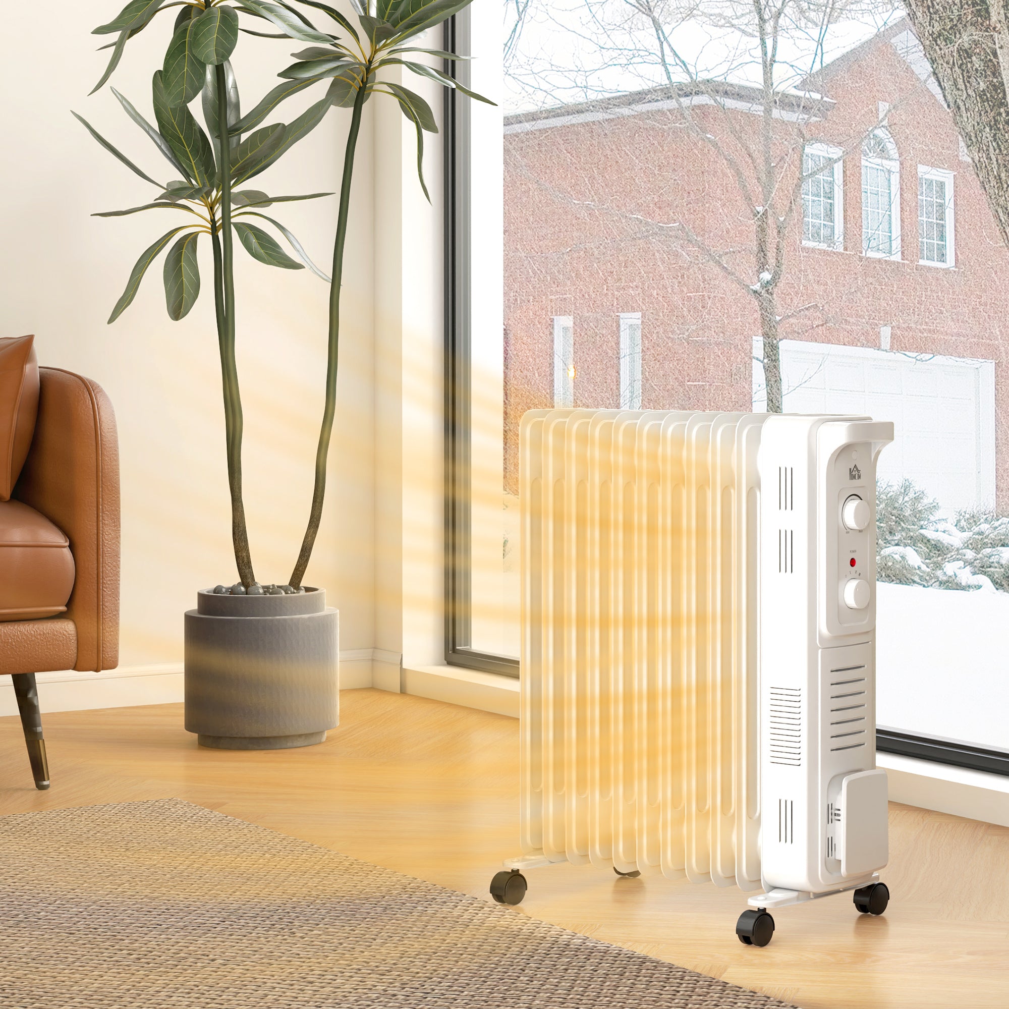 HOMCOM 2.5kW 11 Fin Oil-Filled Radiator - White - North Peak Garden Furniture