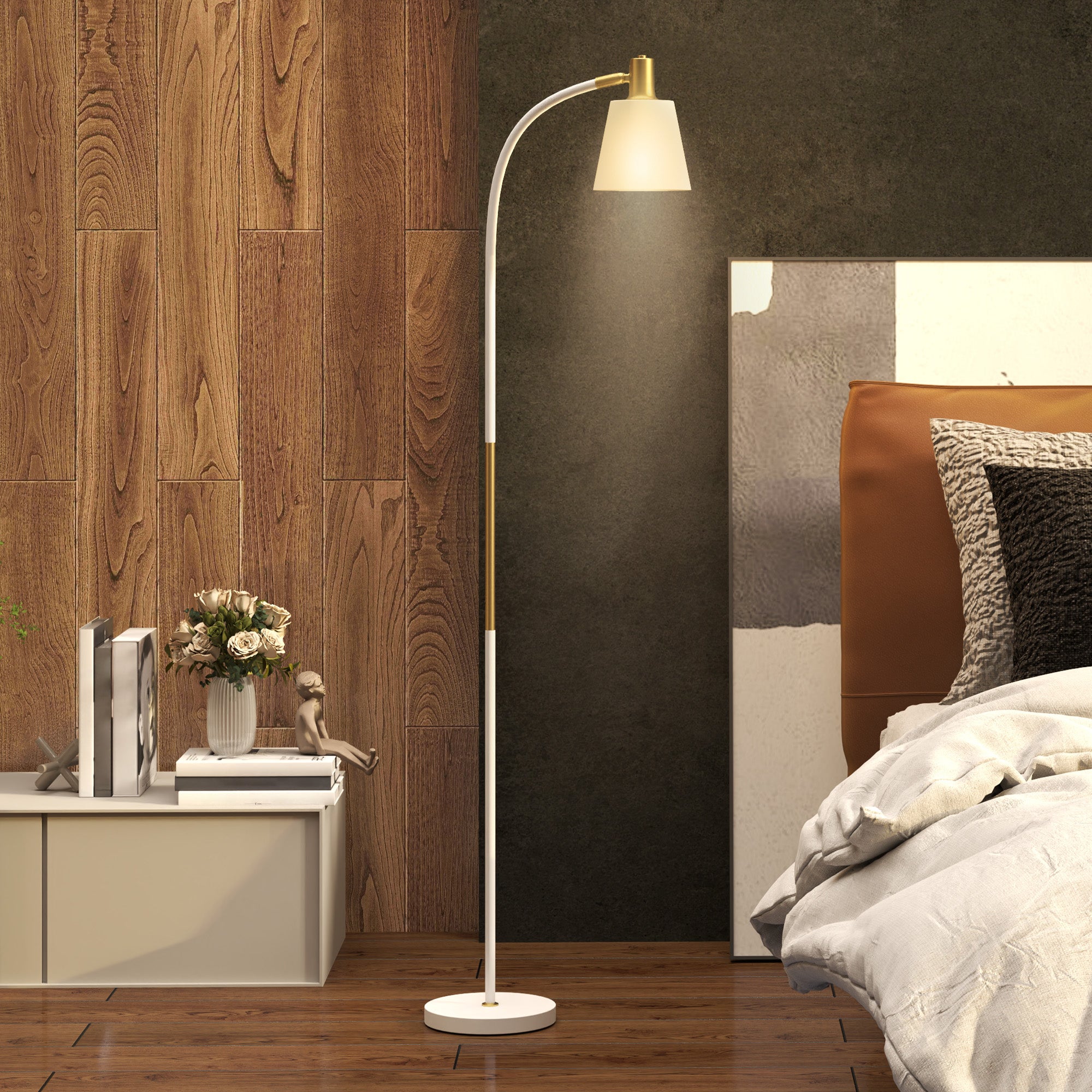 HOMCOM Floor Lamp for Living Room, Spotlight Reading Standing Lamp with Adjustable Height, Rocker on/off Switch, Indoor Task Lighting for Bedroom, Office, White (Bulb not Included) - North Peak Garden Furniture