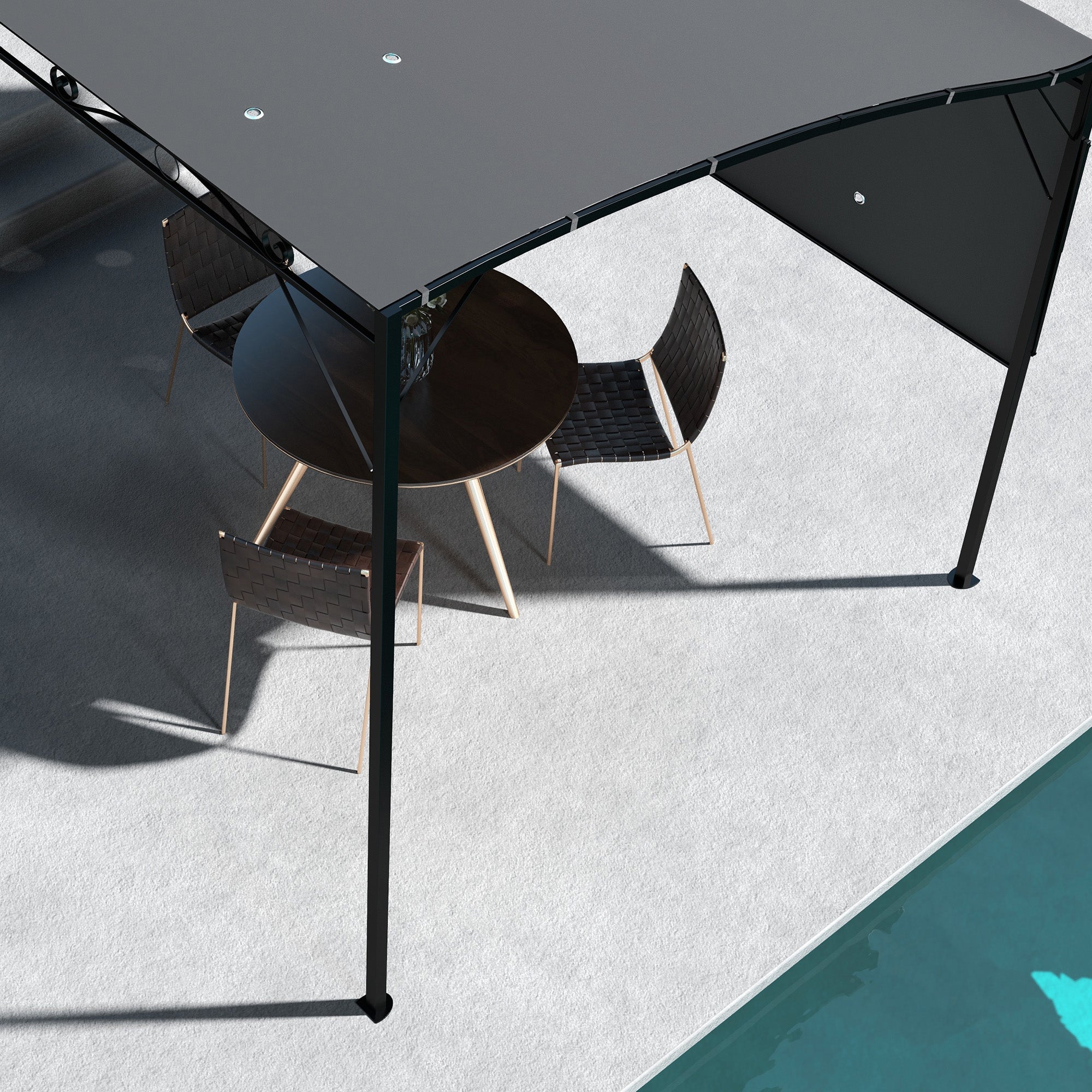 Outsunny 3 x 2.5m Patio Metal Gazebo Door Window Awning Wall Mount Metal Outdoor Shelter Charcoal Grey - North Peak Garden Furniture