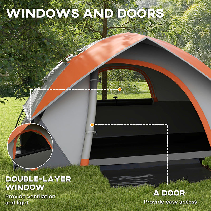 Outsunny Two Man Single Room Dome Tent, with Accessories - Orange/Grey - North Peak Garden Furniture