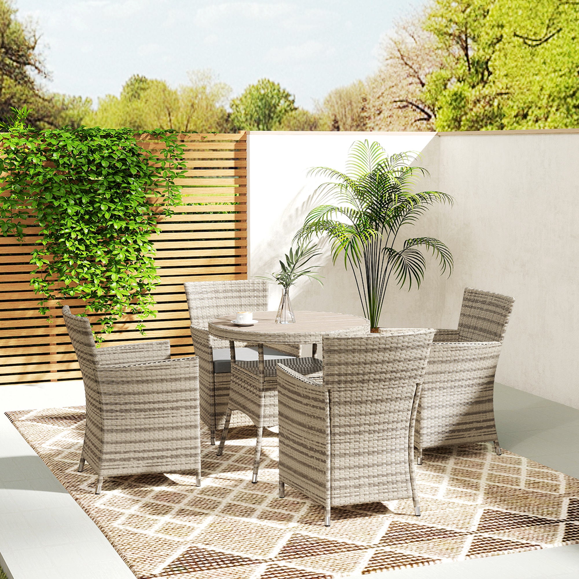 Outsunny Five-Piece Rattan Garden Set, with Two-Tier Table - Grey - North Peak Garden Furniture