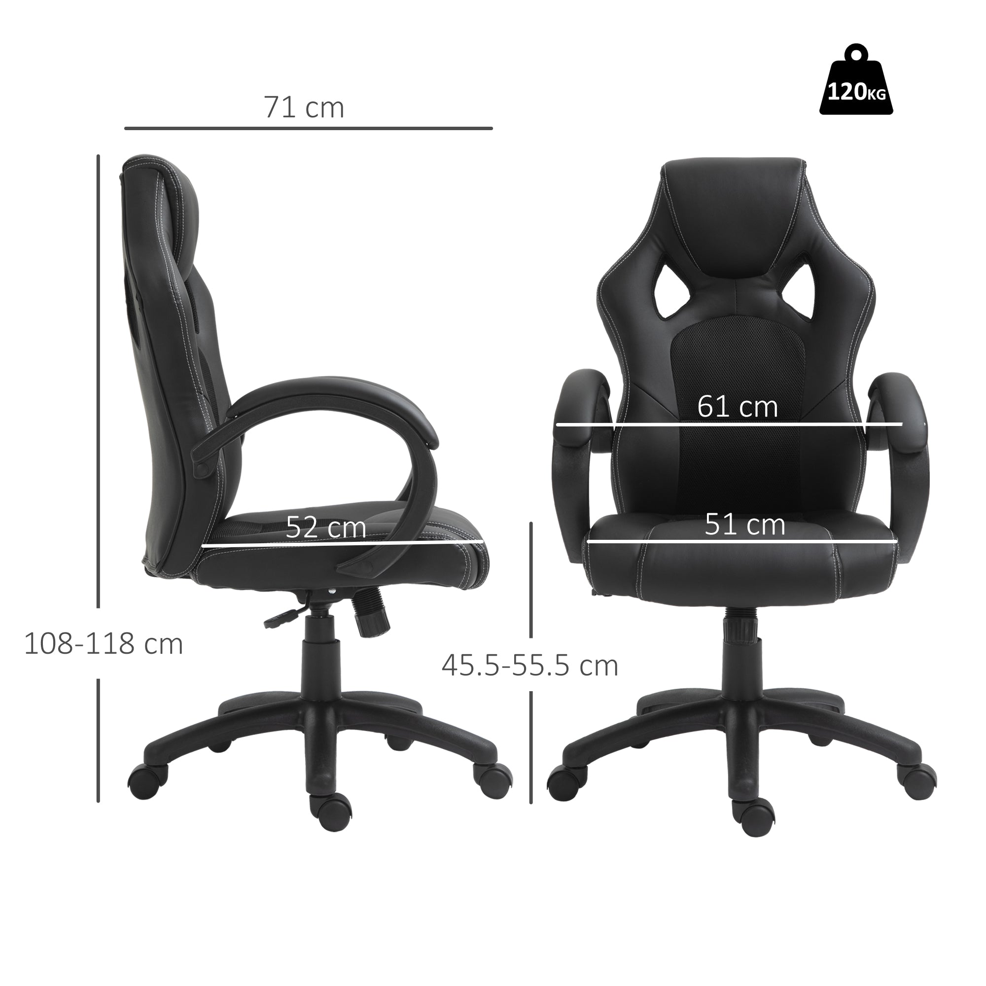 Vinsetto High-Back Office Chair Faux Leather Swivel Computer Desk Chair for Home Office with Wheels Armrests Black - North Peak Garden Furniture