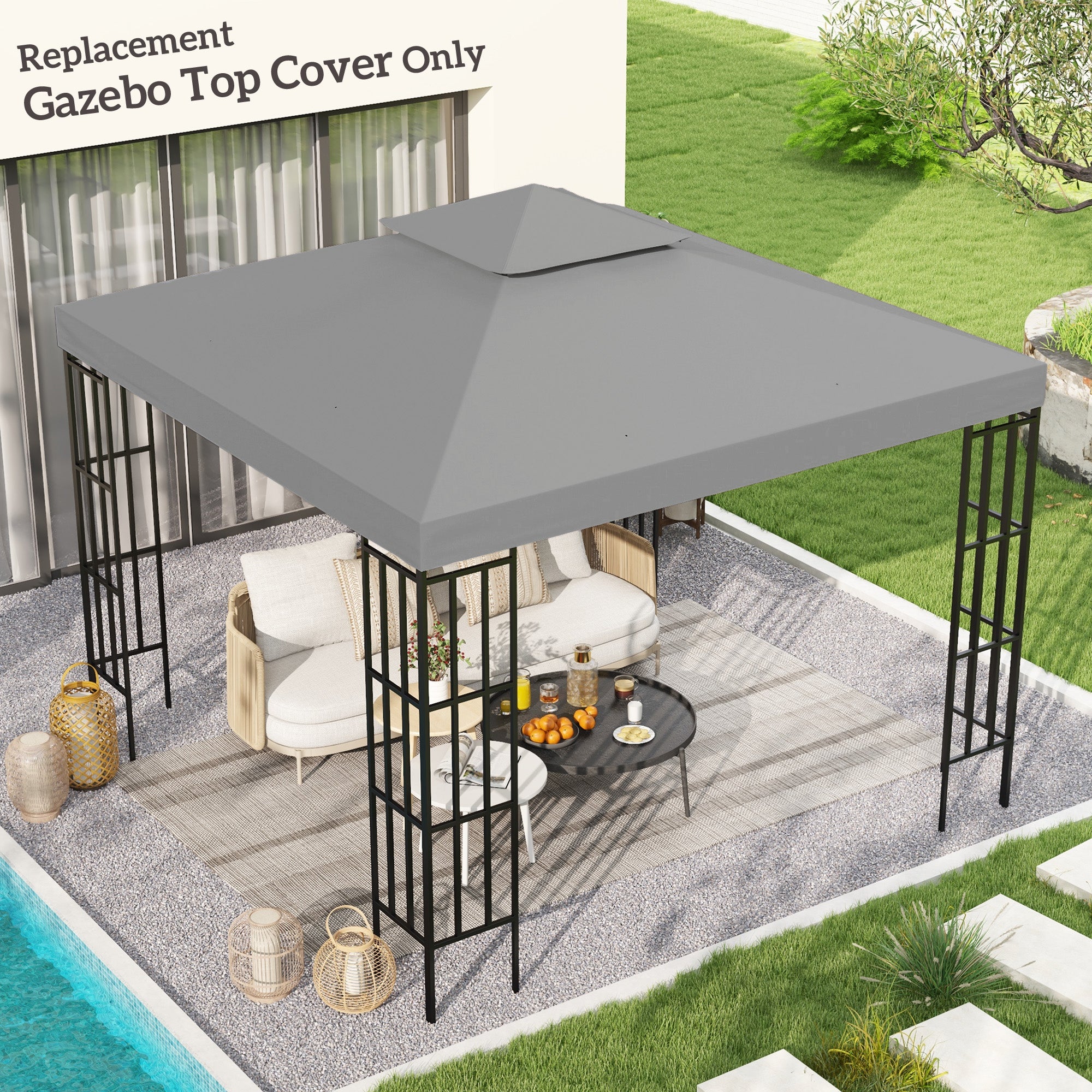 Outsunny 3(m) Gazebo Top Cover Double Tier Canopy Replacement Pavilion Roof Light Grey - North Peak Garden Furniture