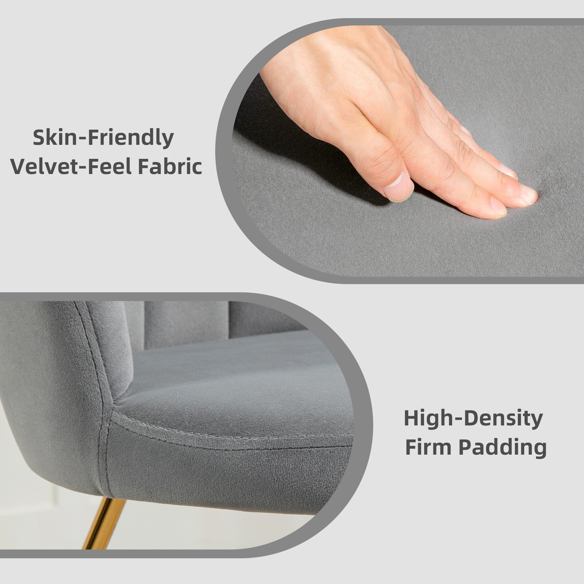 HOMCOM Velvet-Feel Lotus Petal Accent Chair - Grey - North Peak Garden Furniture