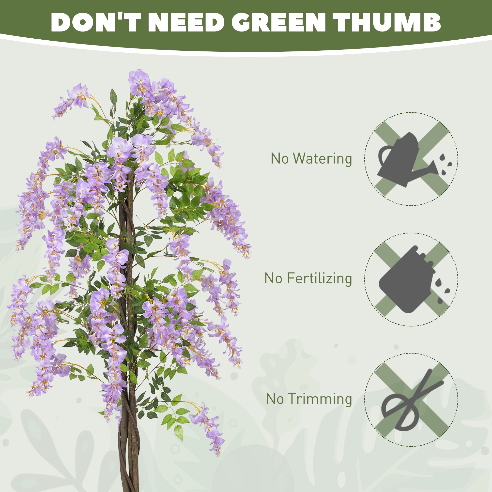 HOMCOM Artificial Wisteria Flower, Tall Fake Plant with 756 Leaves and 54 Flowers in Pot, Decorative Artificial Plant for Home Indoor Decor, 180 cm, Purple - North Peak Garden Furniture