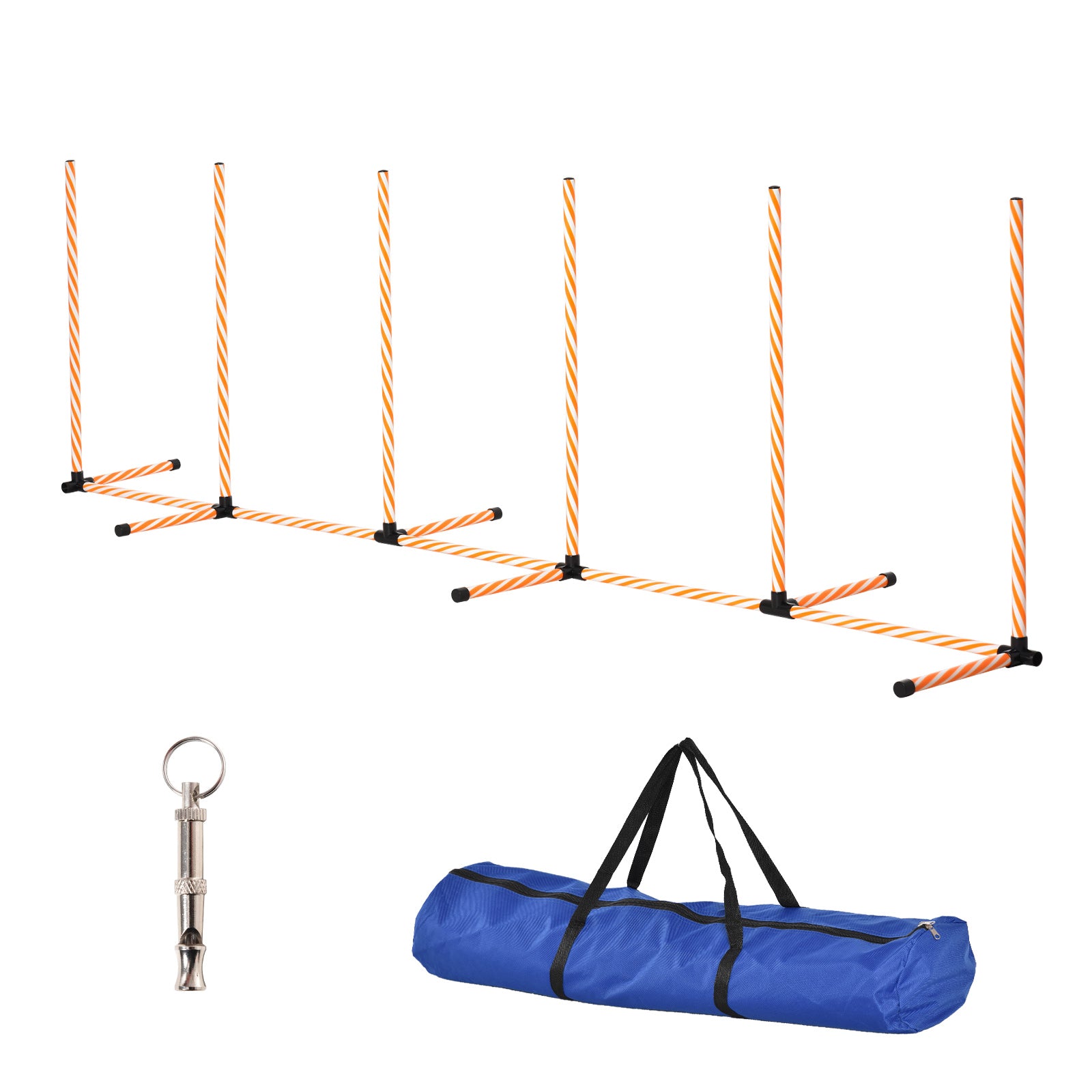 PawHut Dog Agility Equipment Pet Outdoor Training Play Run Obstacle w/ 6 Weaves Poles Whistle Carrying Bag - North Peak Garden Furniture