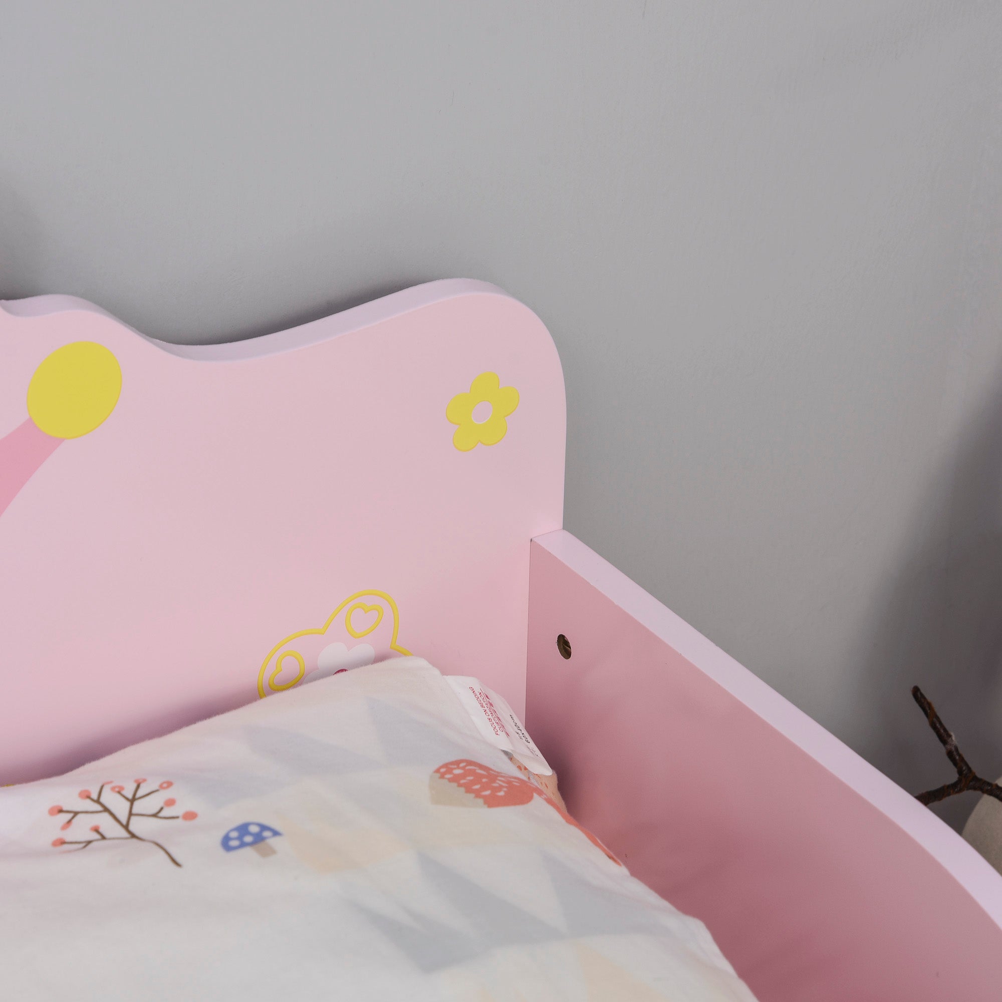 HOMCOM Kids Toddler Bed Princess Crown Theme Safety Side Rails Slats Home Bedroom Furniture Boys Girls 3-6 Yrs Pink 143 x 73 x 60 cm - North Peak Garden Furniture