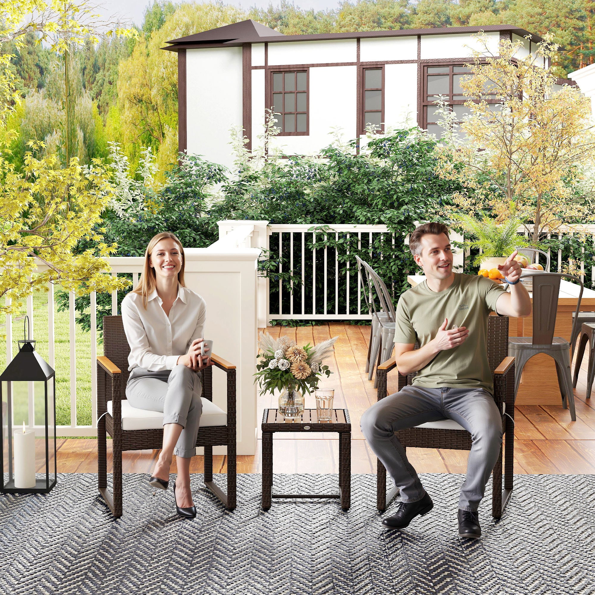 Outsunny Three-Piece Rattan Chair Set - White - North Peak Garden Furniture