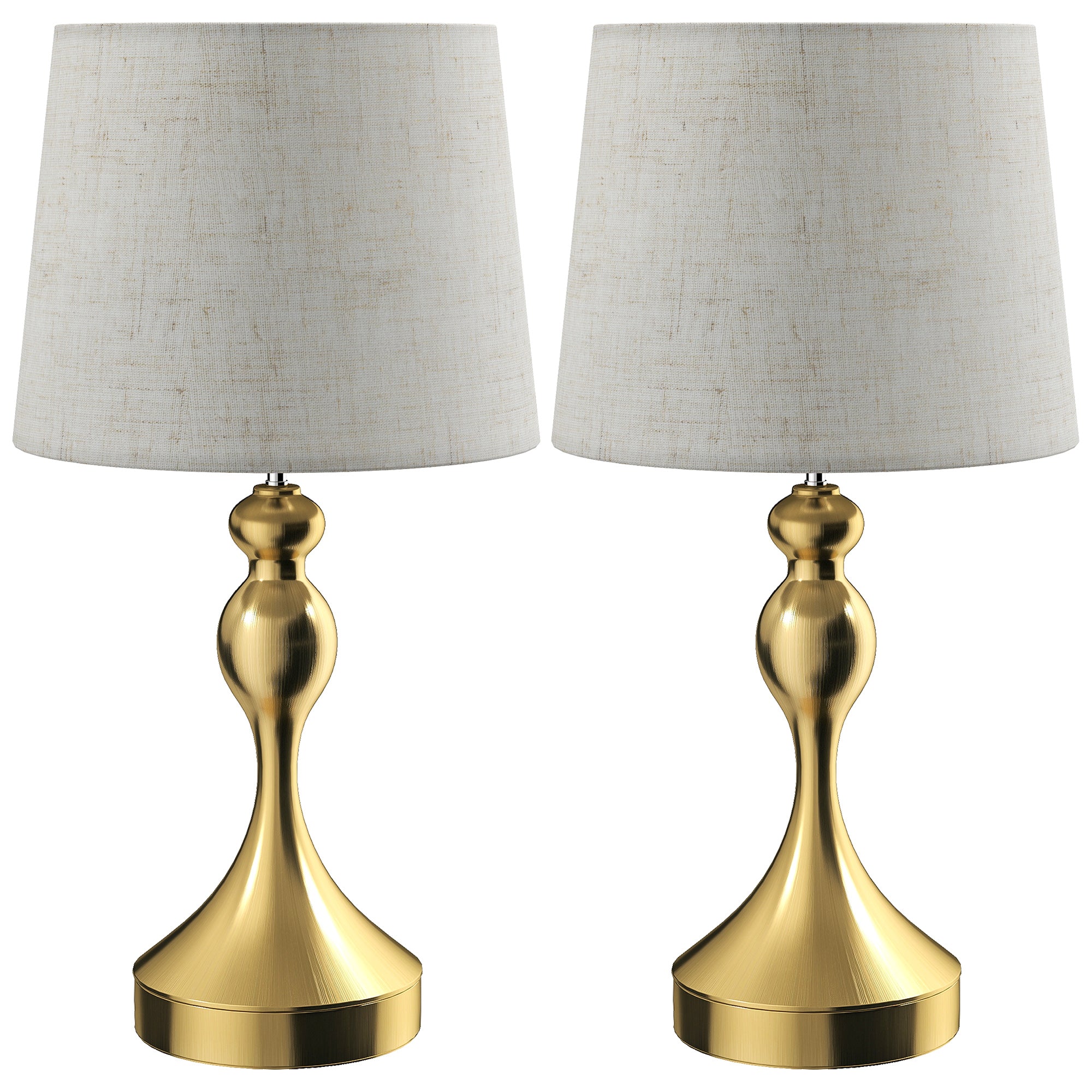 HOMCOM Bedside Lamps Set of 2, Modern Table Lamps with 3 Colour Temperatures, USB A+C Charging Ports and Linen Shade for Living Room Bedroom Office, Gold Tone