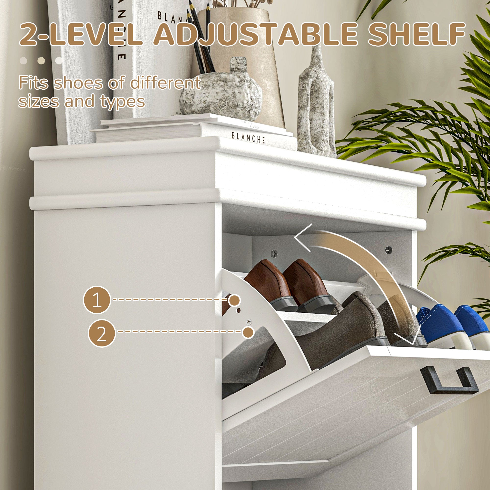 HOMCOM Two-Drawer Minimalistic Shoe Storage Cabinet, for 10 Shoes - North Peak Garden Furniture