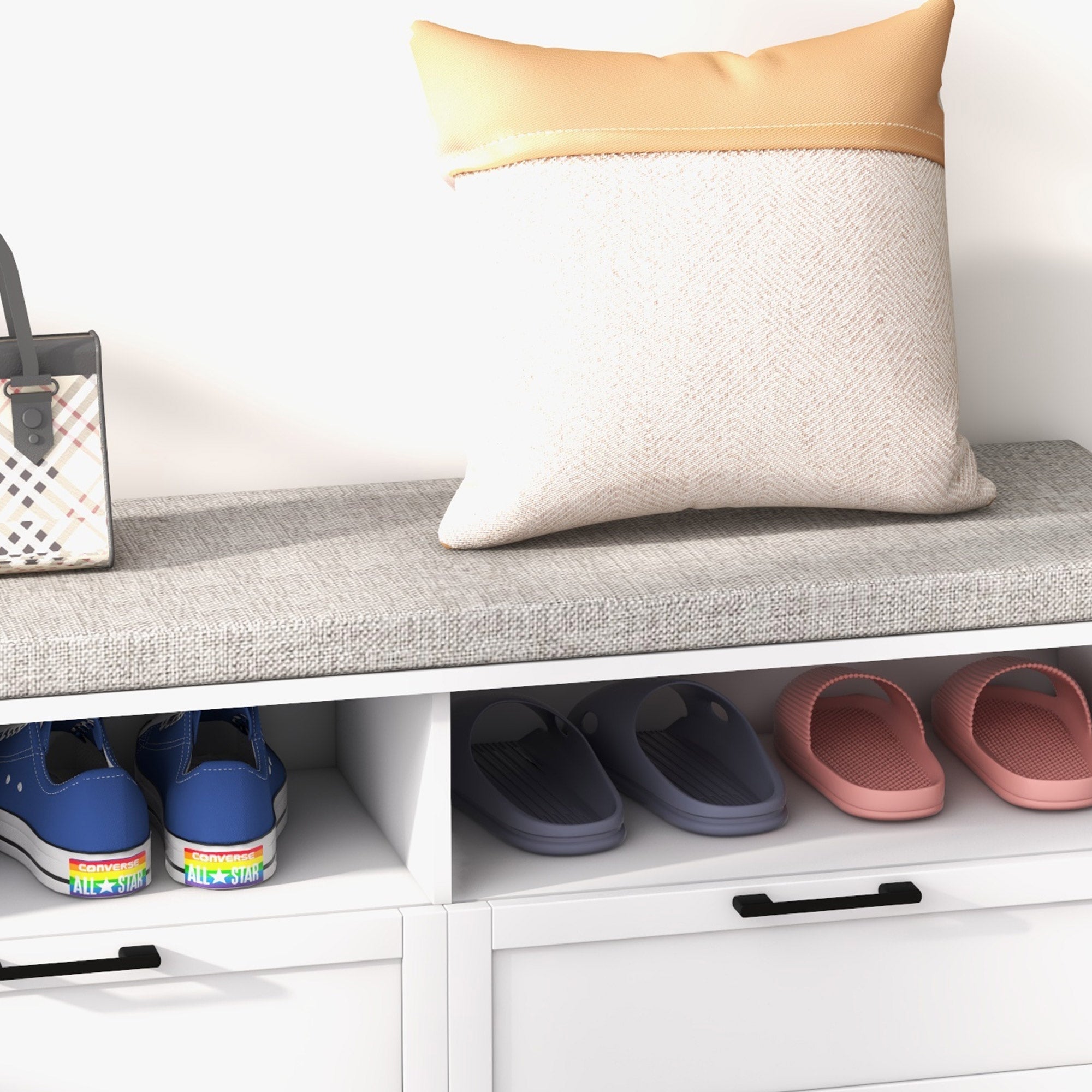 HOMCOM Shoe Bench with Removable Cushion, Shoe Storage Bench with Padded Seat, Open Compartments and Drawers for Entryway Hallway - North Peak Garden Furniture